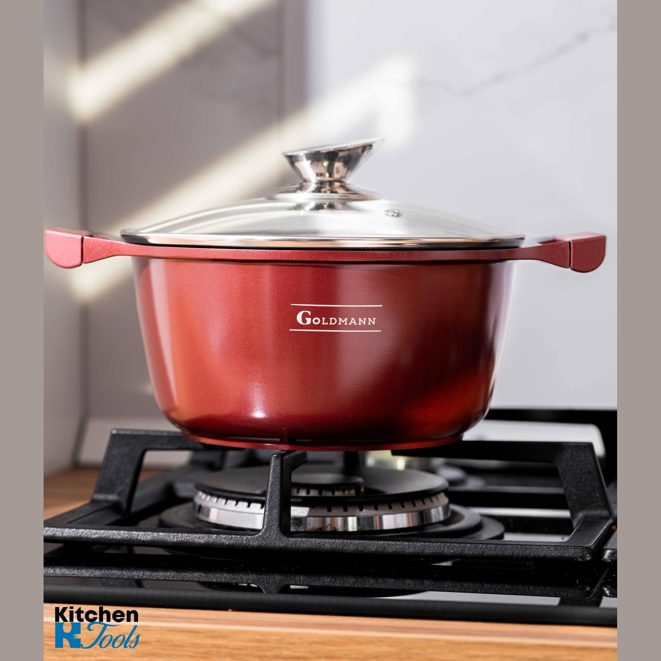 Set vase Goldmann 8 piese, aluminiu antiaderent, maro