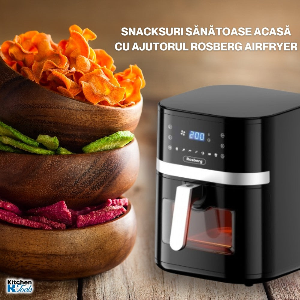 AirFryer Rosberg fără ulei, 1800W, 8L, Negru