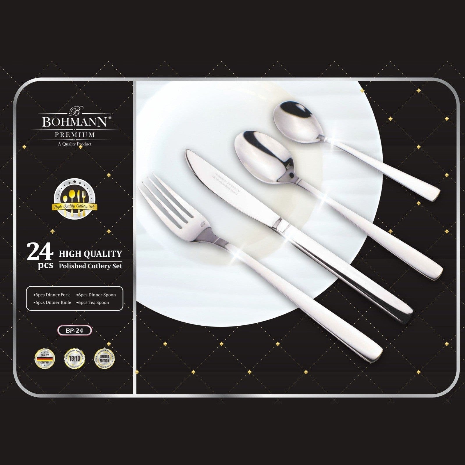 Set tacamuri inox 18/10 Bohmann, 24 piese, design modern