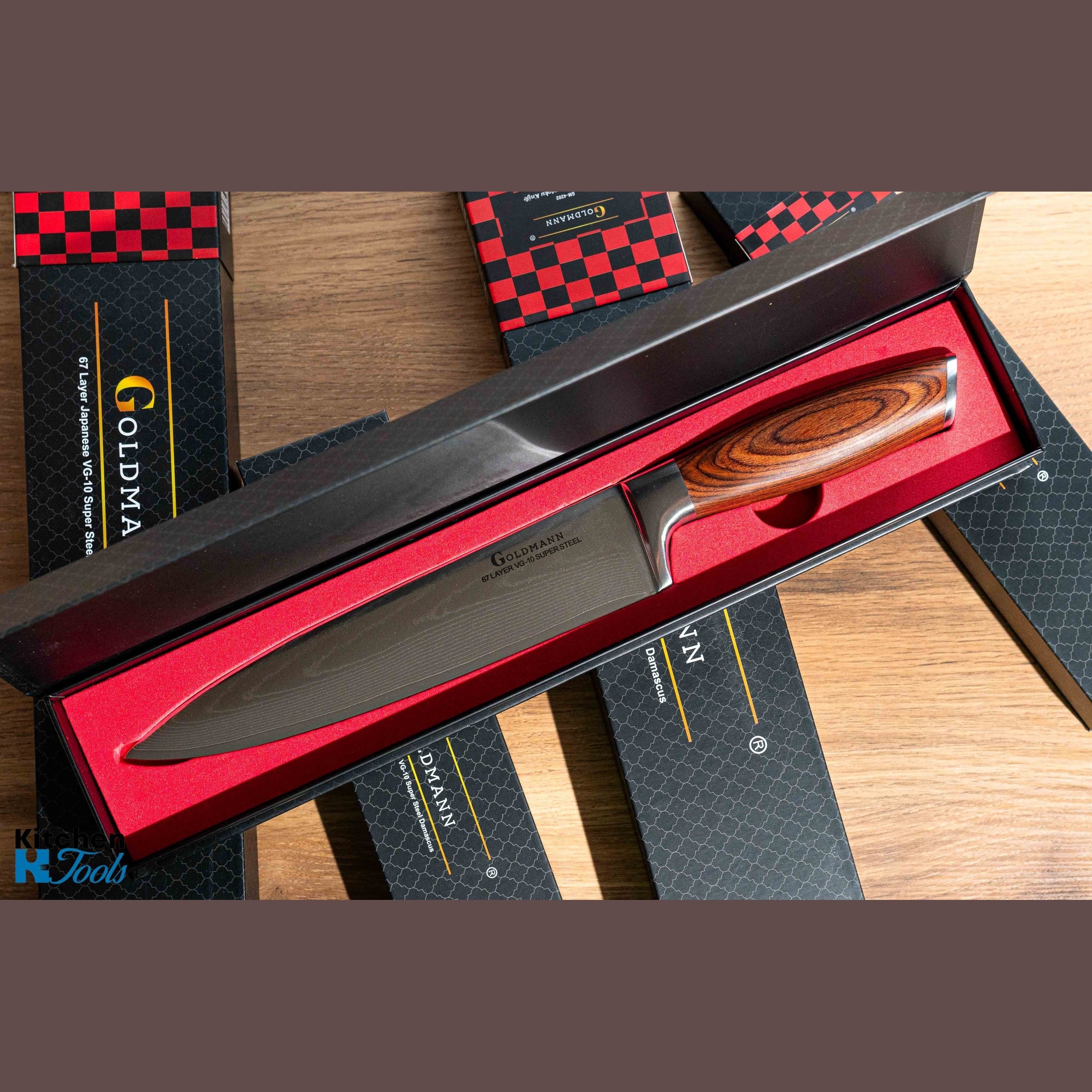 Cuțit profesional DAMASC, VG10, 67 Straturi, maner lemn