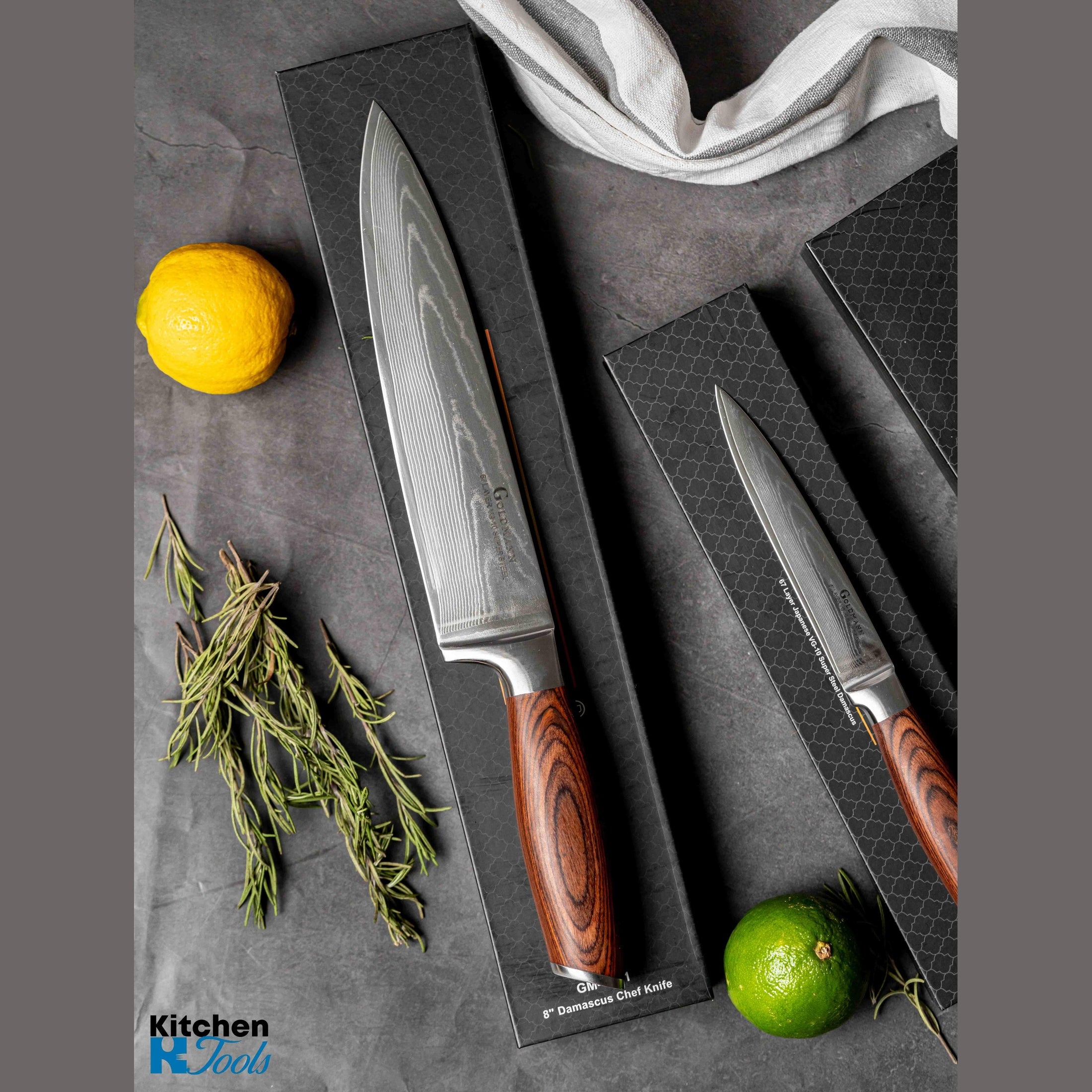 Cuțit profesional DAMASC, VG10, 67 Straturi, maner lemn