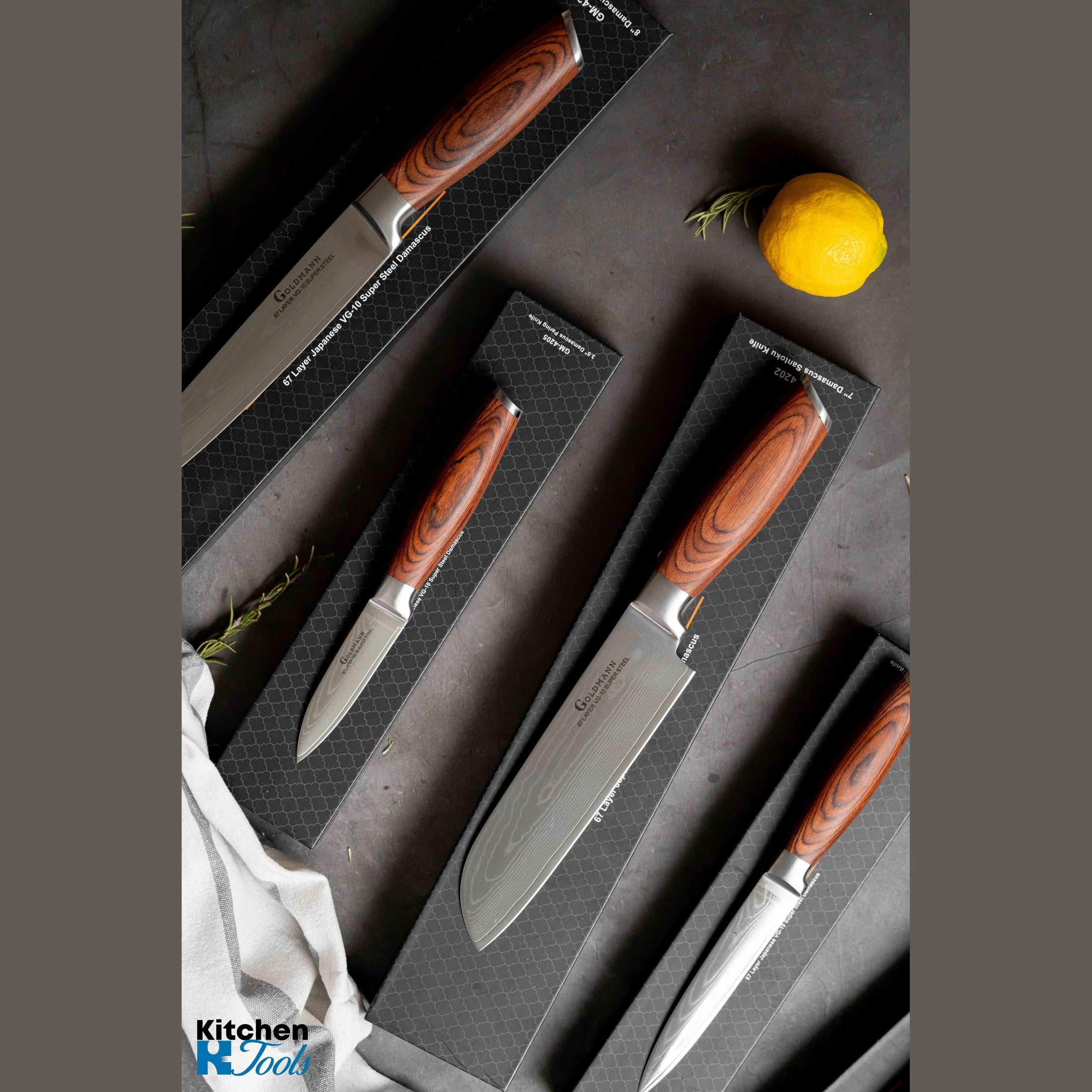 Cuțit SANTOKU Damasc - 67 straturi, VG10, Goldmann