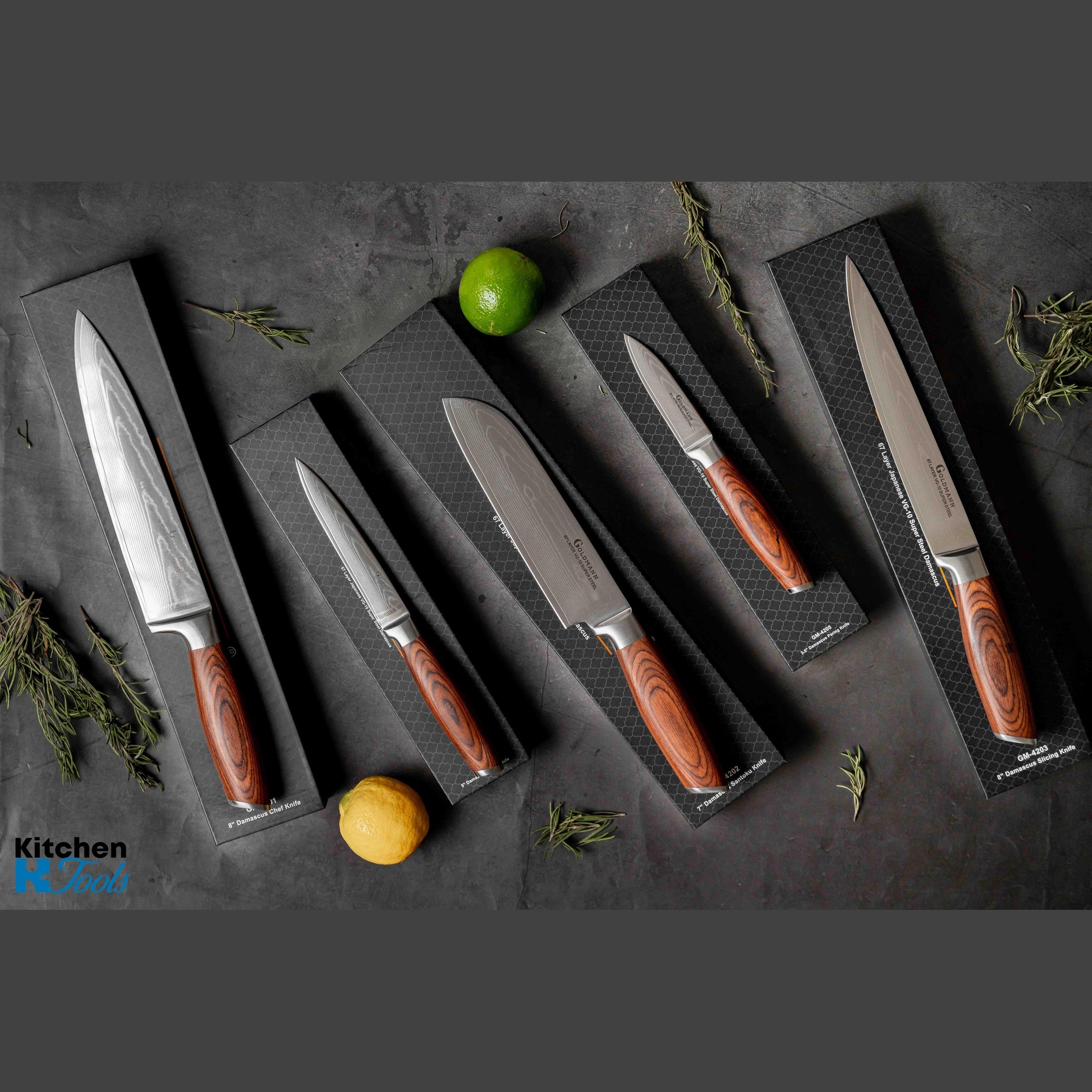 Cuțit SANTOKU Damasc - 67 straturi, VG10, Goldmann
