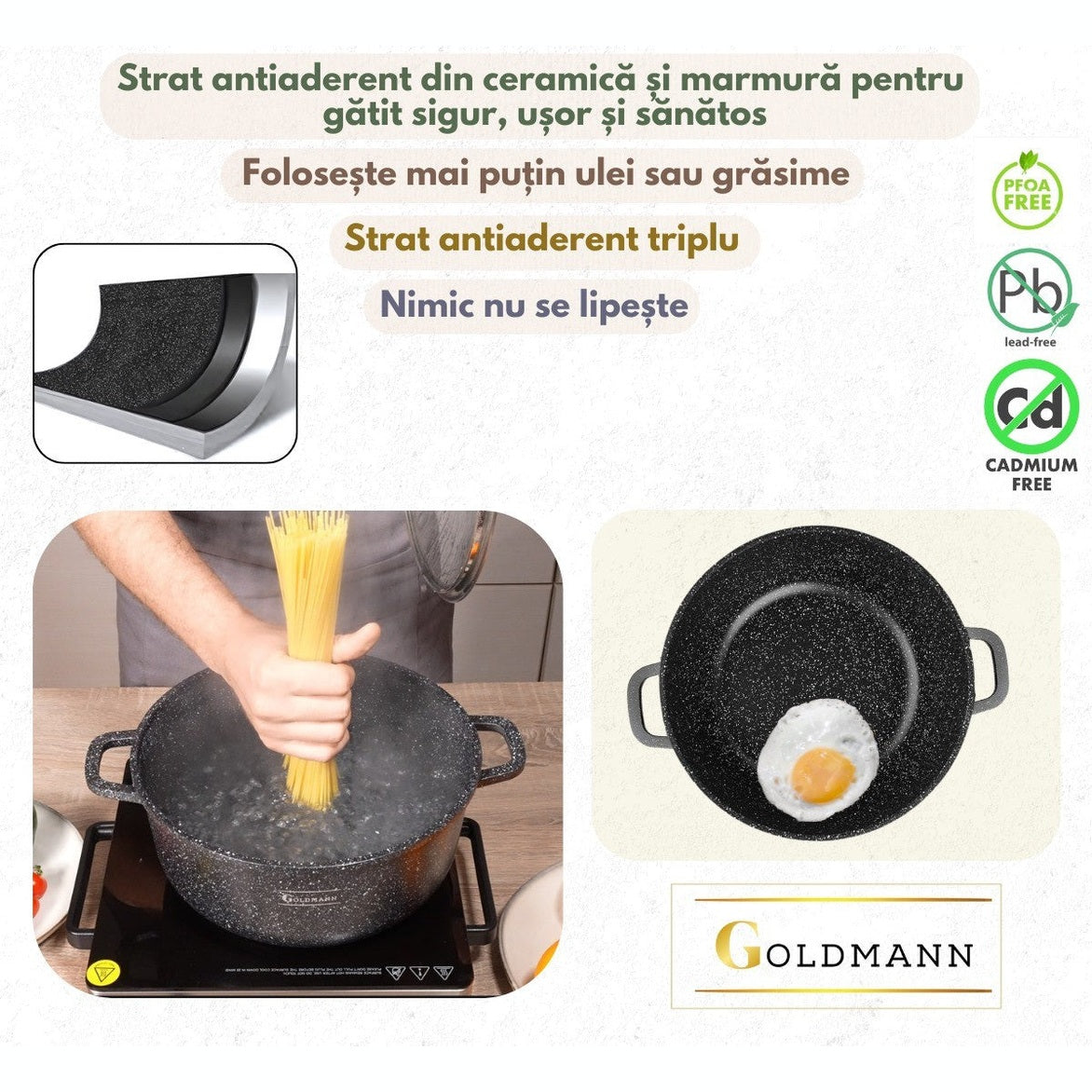 Cratiță aluminiu turnat Goldmann cu capac termorezistent