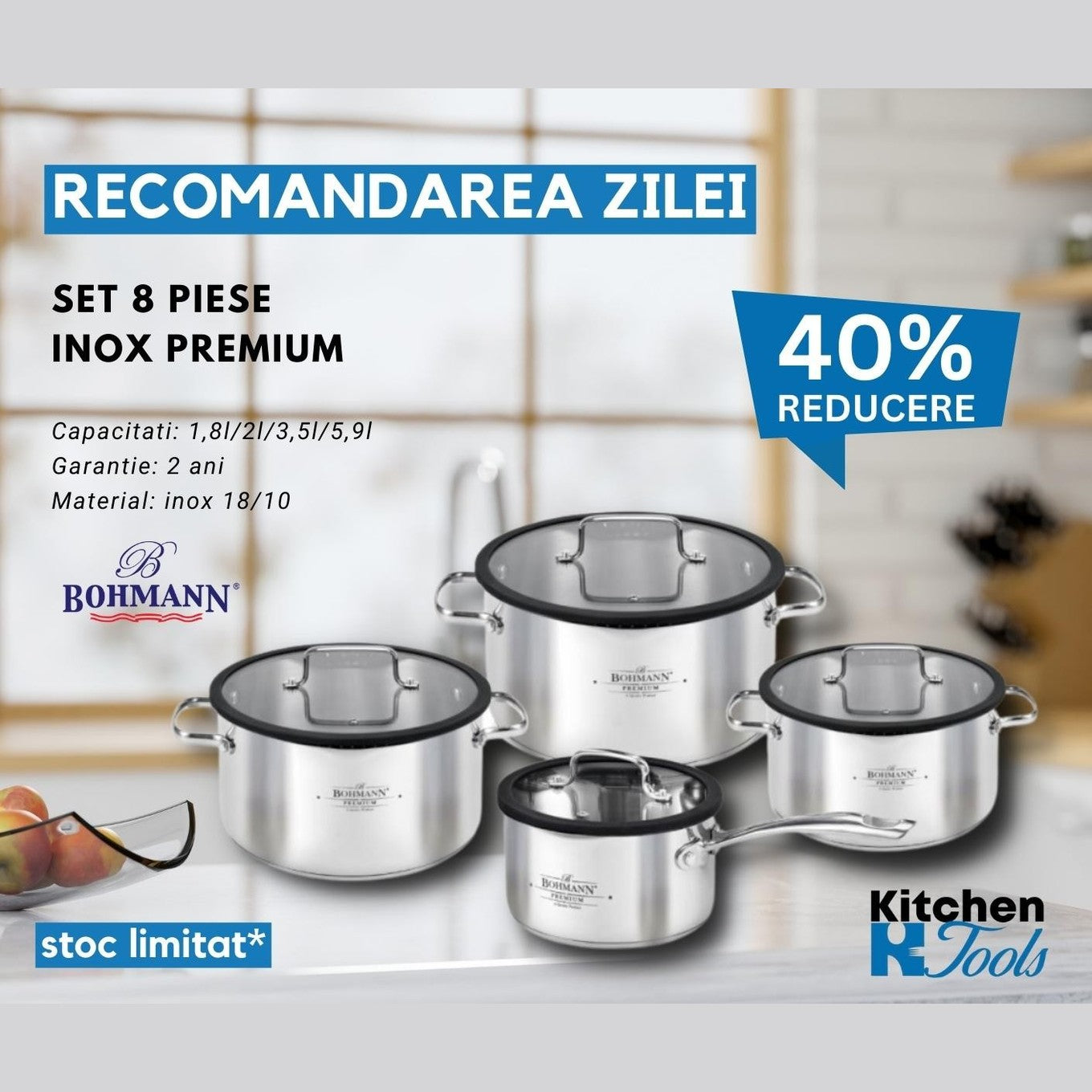 Set oale Inox Premium Bohmann, 8 piese