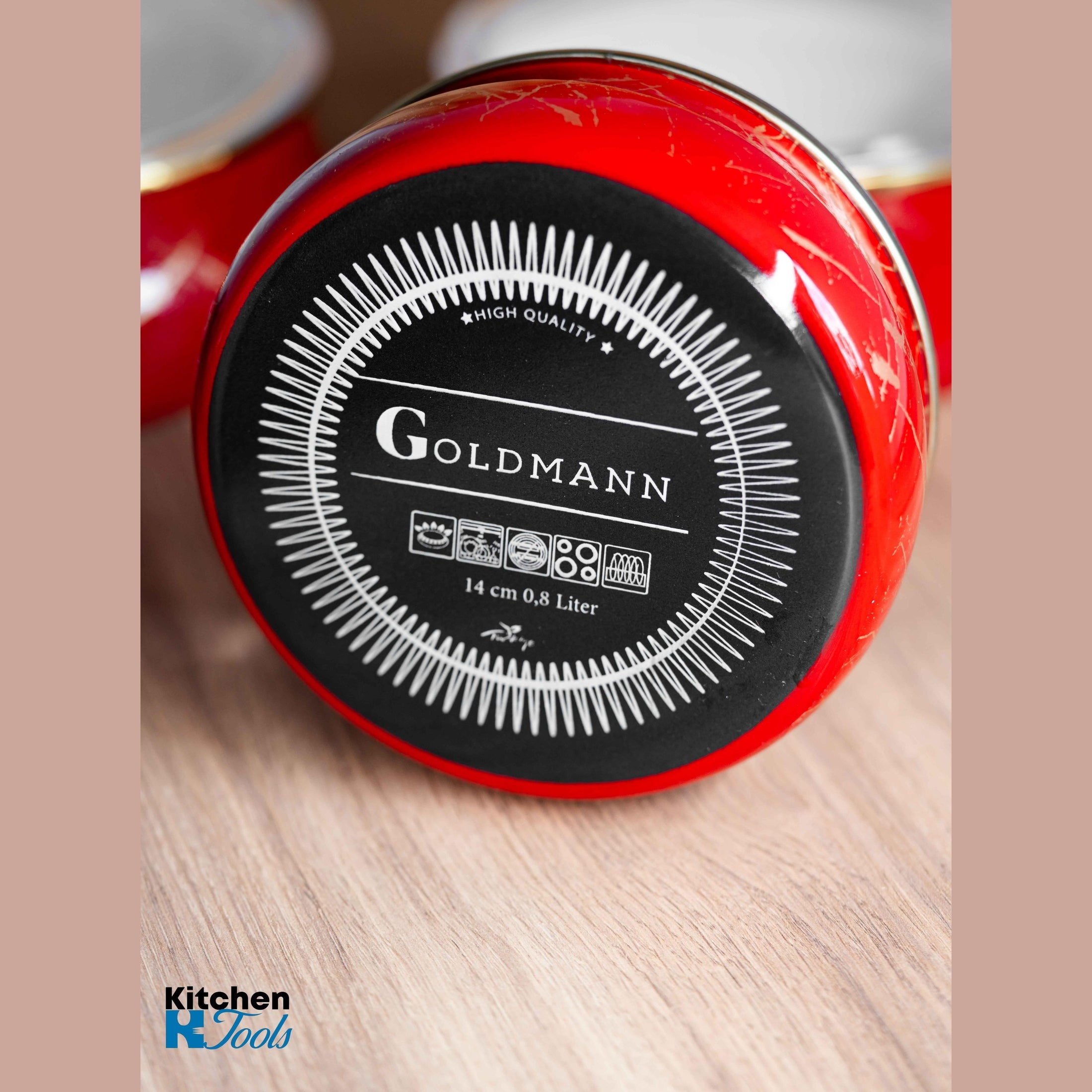 Set boluri emailate cu capac Goldmann, roșii