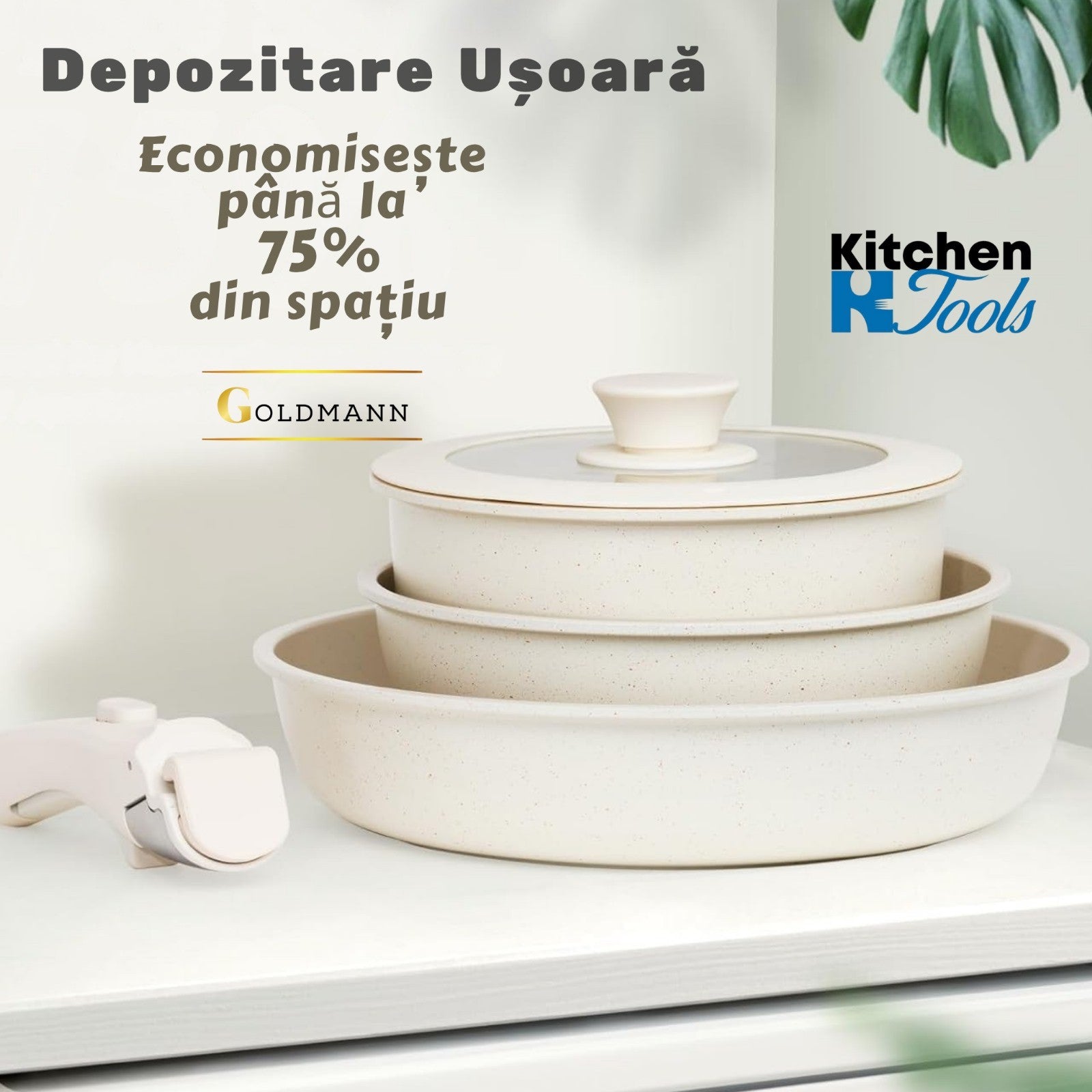 Set 5 Piese Aluminiu Goldmann cu Maner Detasabil