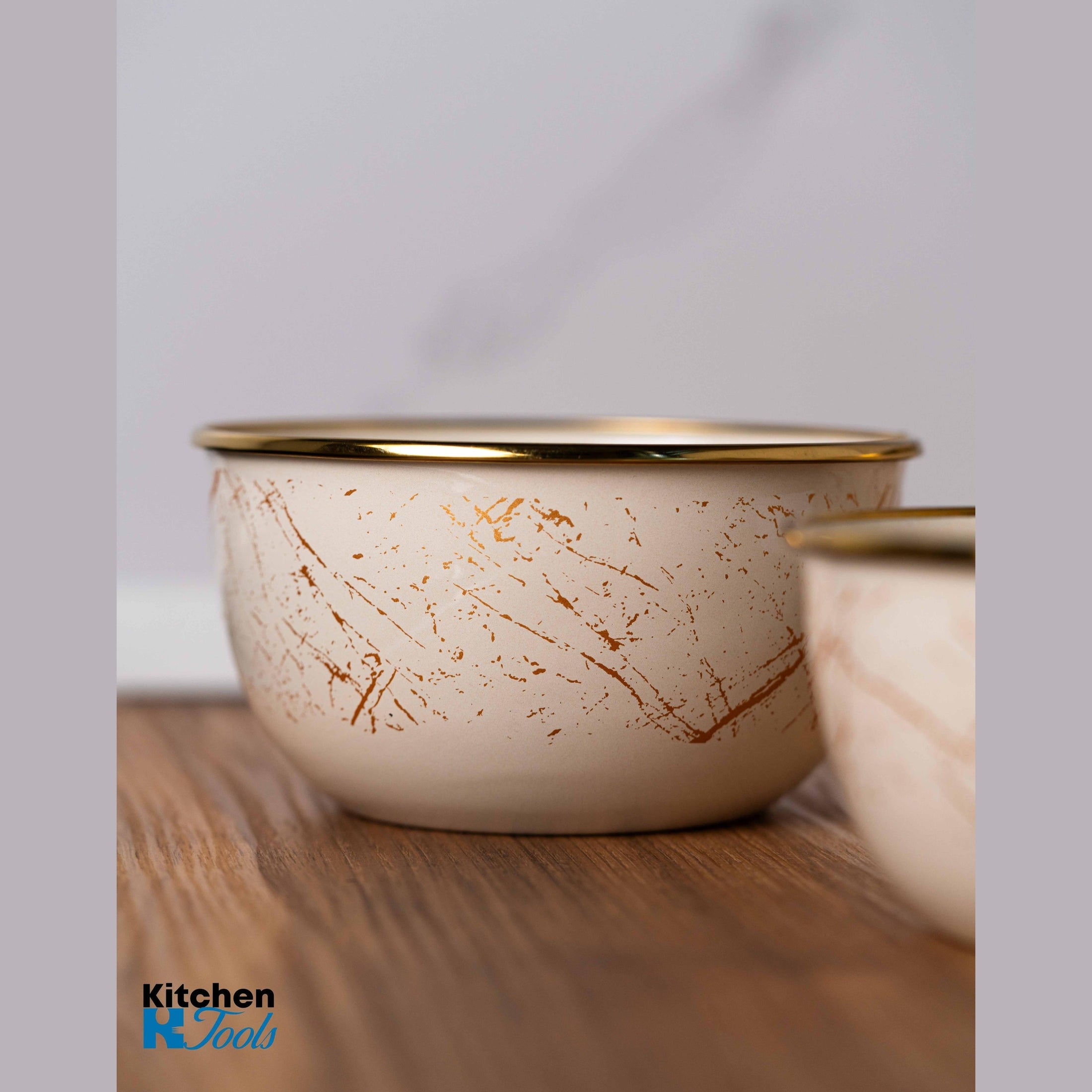 Bol emailat bej 2L, Goldmann, 18x9.5cm, margine cromată