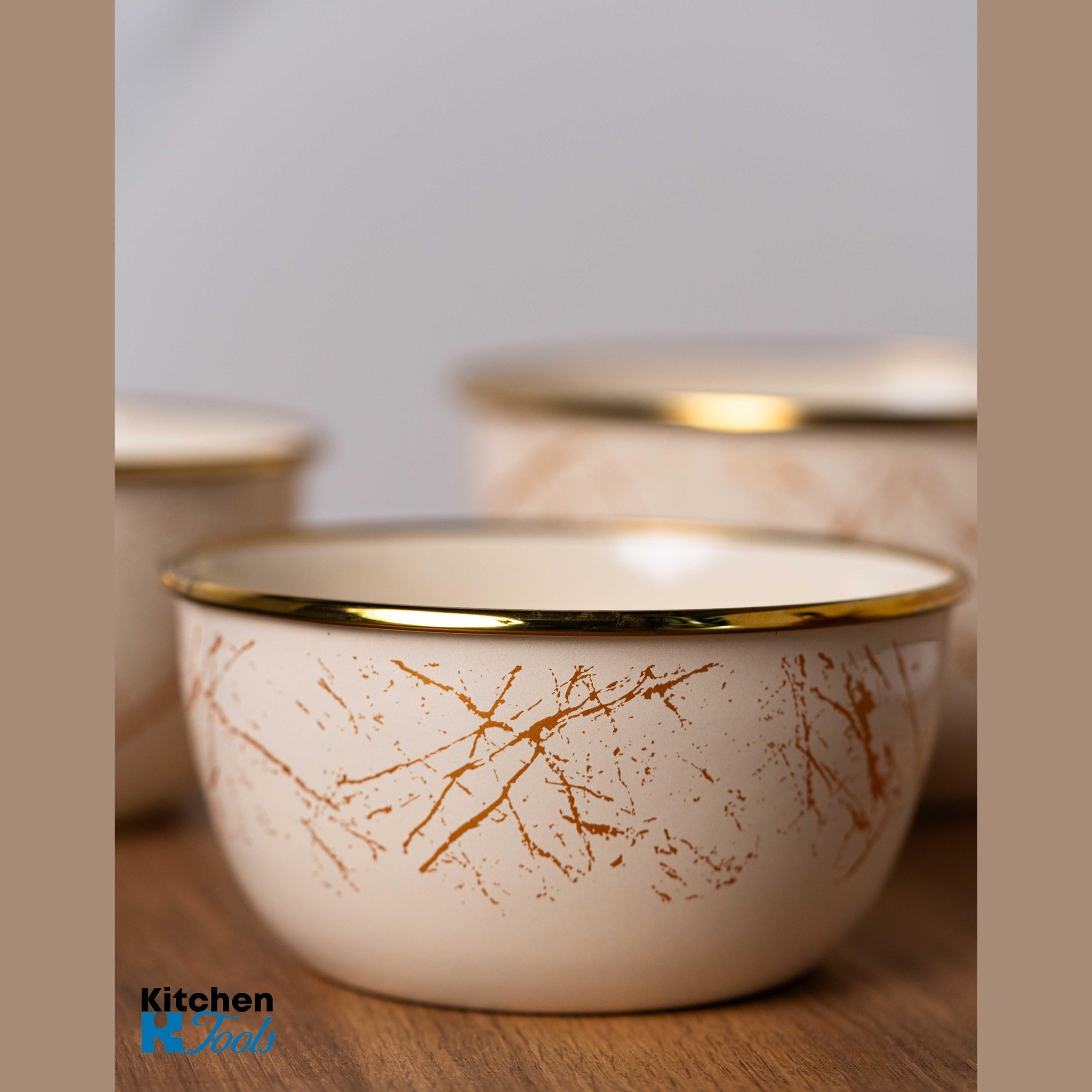 Bol emailat bej 2L, Goldmann, 18x9.5cm, margine cromată