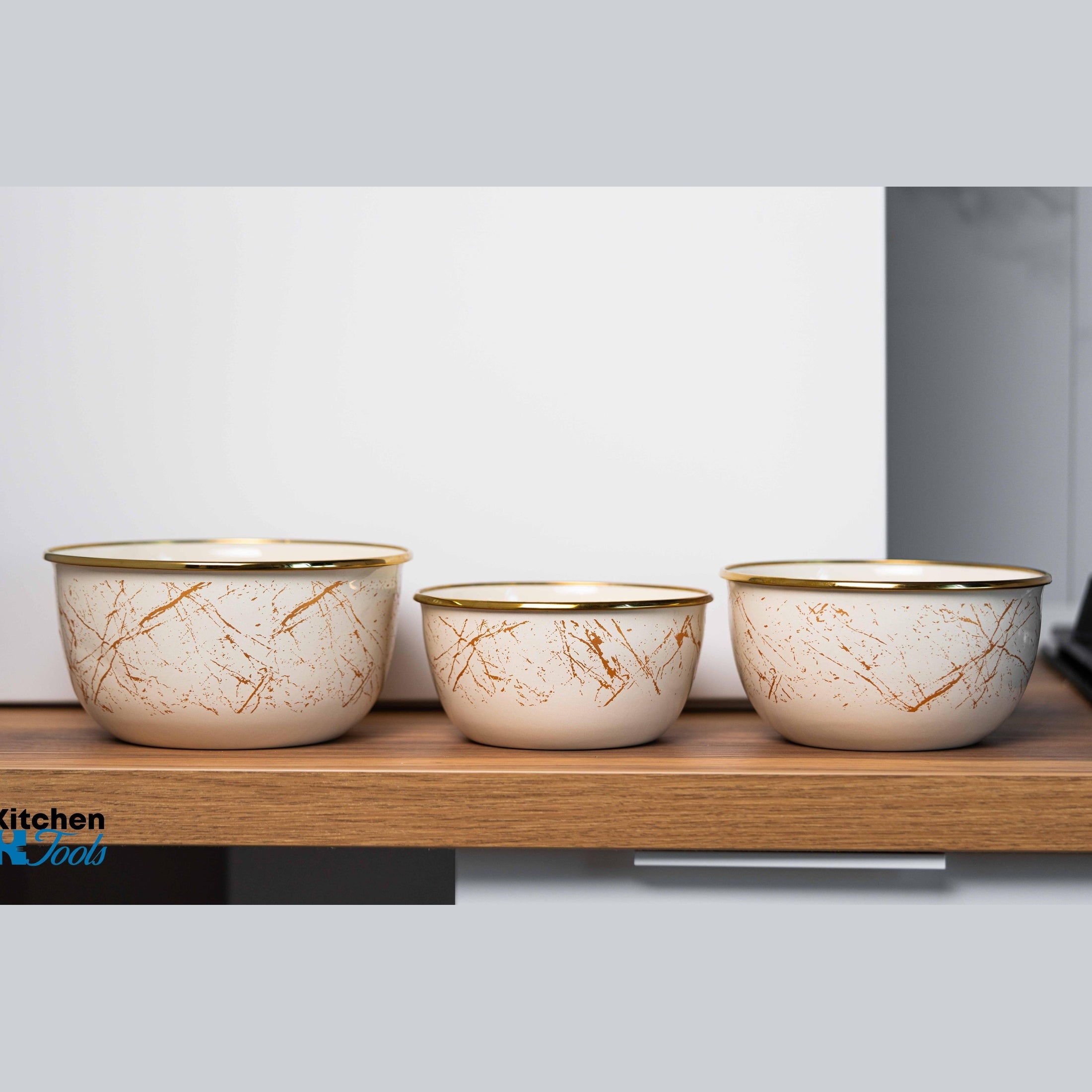 Bol emailat bej 2L, Goldmann, 18x9.5cm, margine cromată