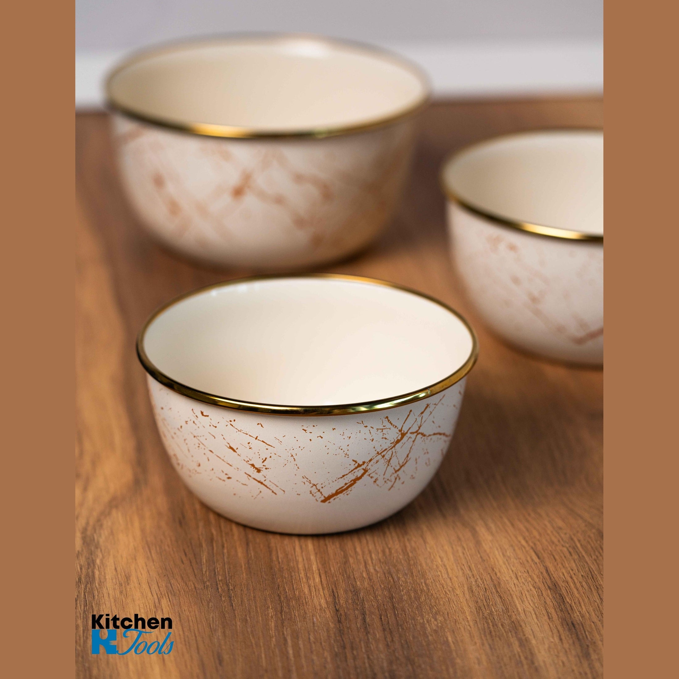 Bol emailat bej 2L, Goldmann, 18x9.5cm, margine cromată