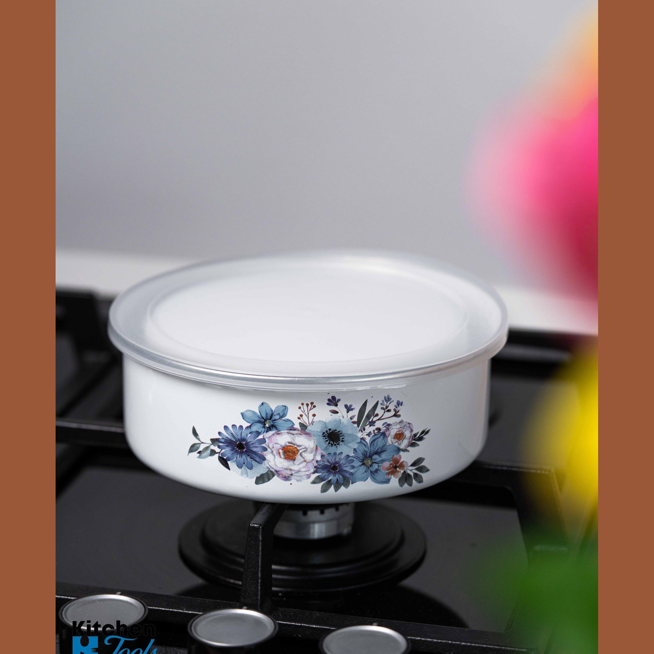 Boluri din Oțel Carbon Emailate cu Flori Albastre