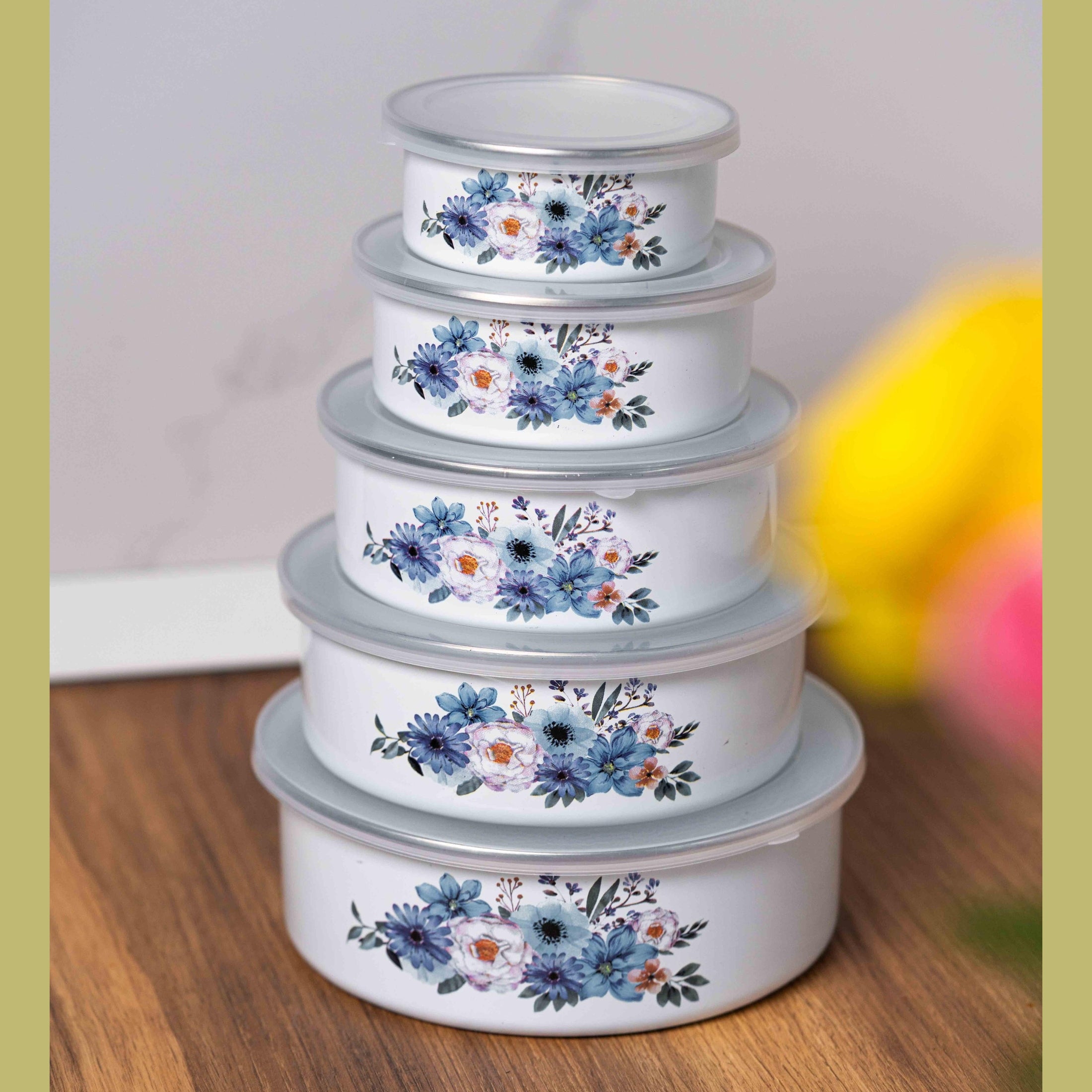 Boluri din Oțel Carbon Emailate cu Flori Albastre