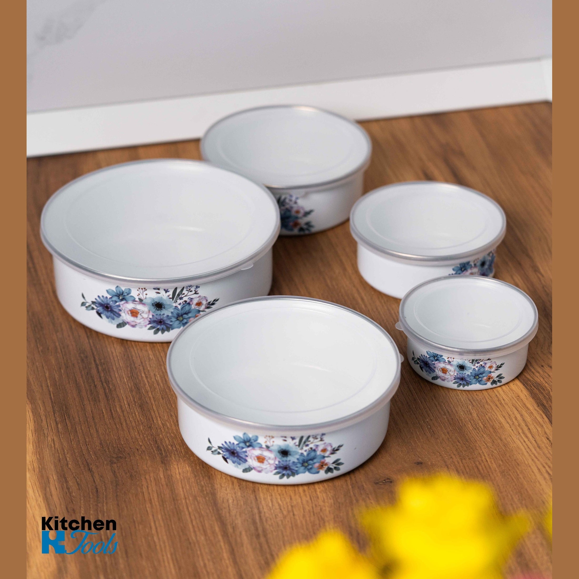 Boluri din Oțel Carbon Emailate cu Flori Albastre