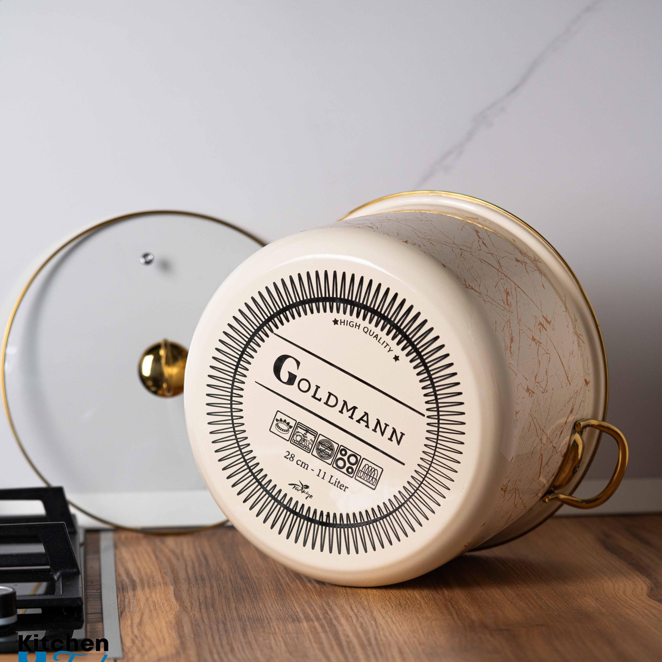 Oala emailată Goldmann cu capac, 11L, mânere titan