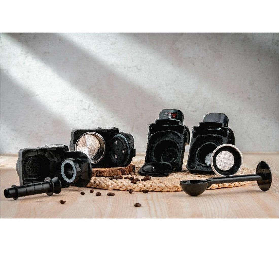 Espressor de cafea cu capsule 8 in 1, cafea macinata, Oliver Voltz 19 bari, 1450W, negru/rosu RESIGILAT