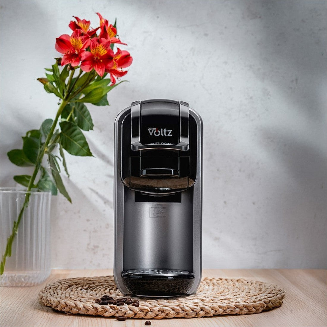 Espressor de cafea cu capsule 8 în 1, cafea macinata/capsule/paduri, Oliver Voltz, 19 bari, 1450W, negru