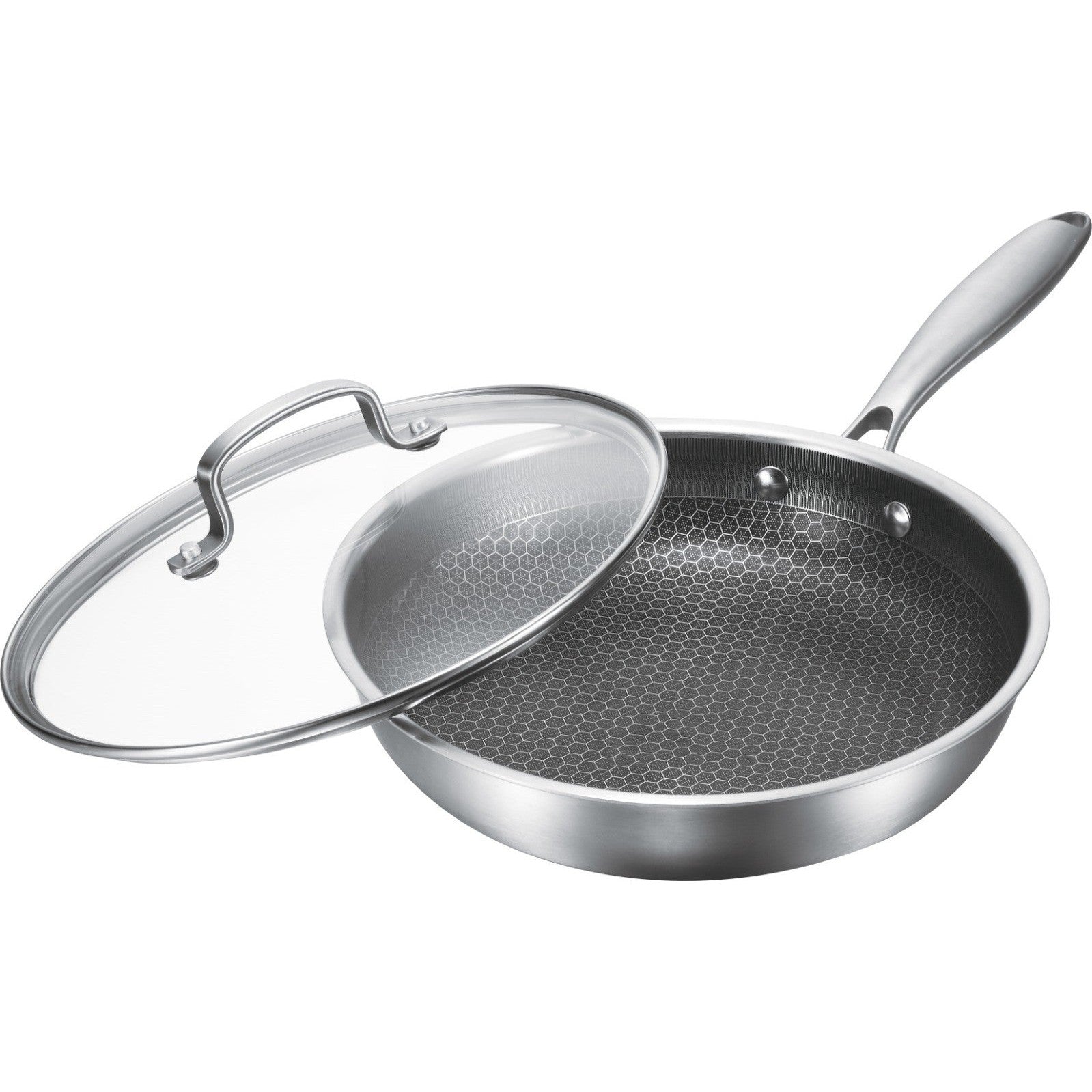 Tigaie hybrid FUSIONHEX PRO, 24x5cm, capac sticla, suprafata anti-zgarieturi, acoperire antiaderenta, inox 18/10, Goldmann