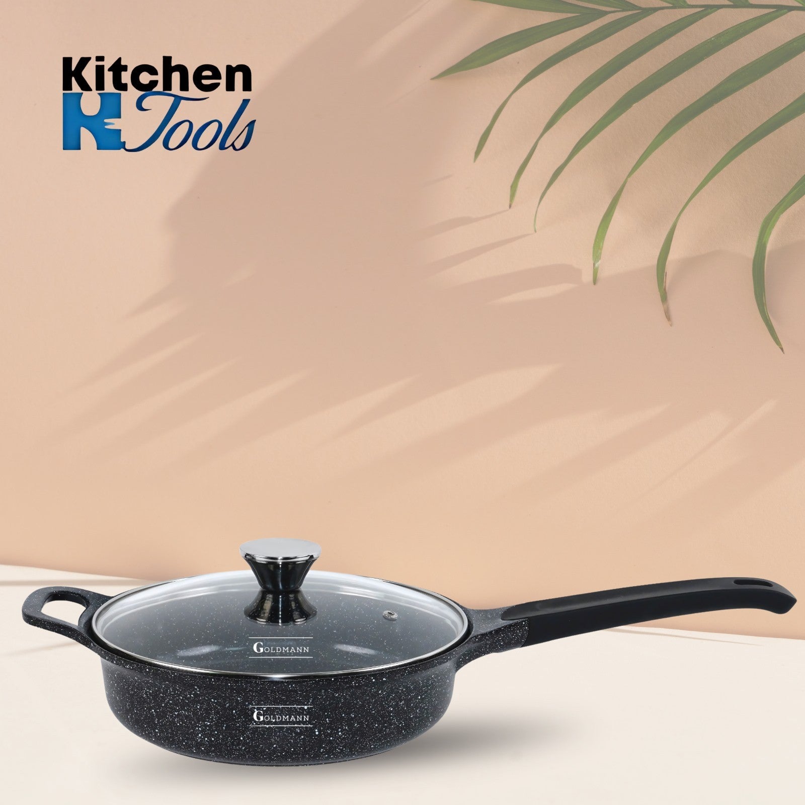 Tigaie antiaderenta, 24x7cm 2.4L, acoperire ceramica, maner soft touch, Goldamnn, marmorata