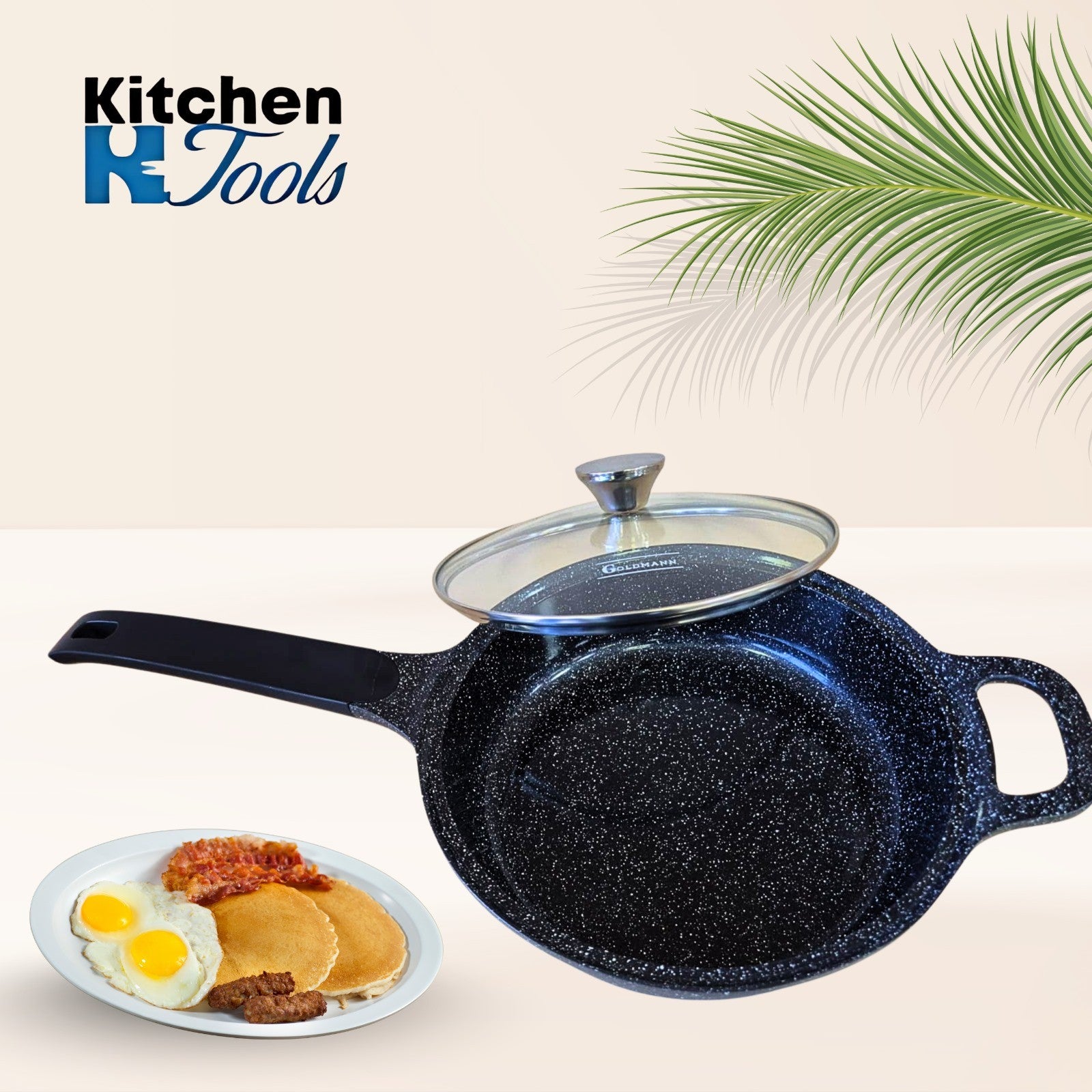 Tigaie antiaderenta, 24x7cm 2.4L, acoperire ceramica, maner soft touch, Goldamnn, marmorata