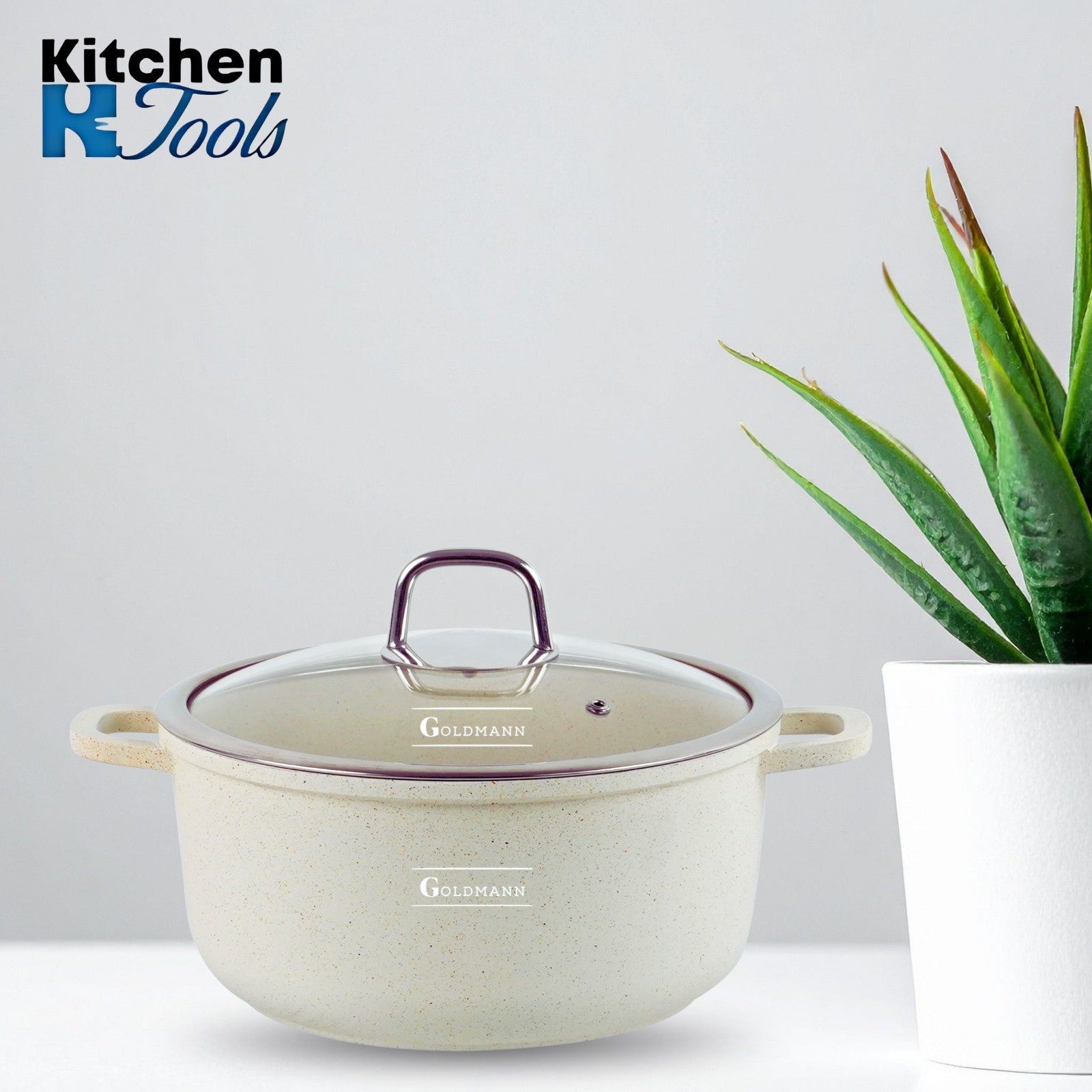 Cratita marmorata antiaderenta 6.5L, 28x12,5cm, aluminiu turnat, inclusiv inductie, capac sticla, ECO-friendly, Goldmann