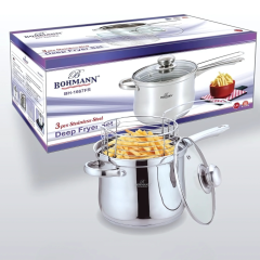 Oala friteuza din inox de 18x15cm, 3.4L, capac sticla, inductie