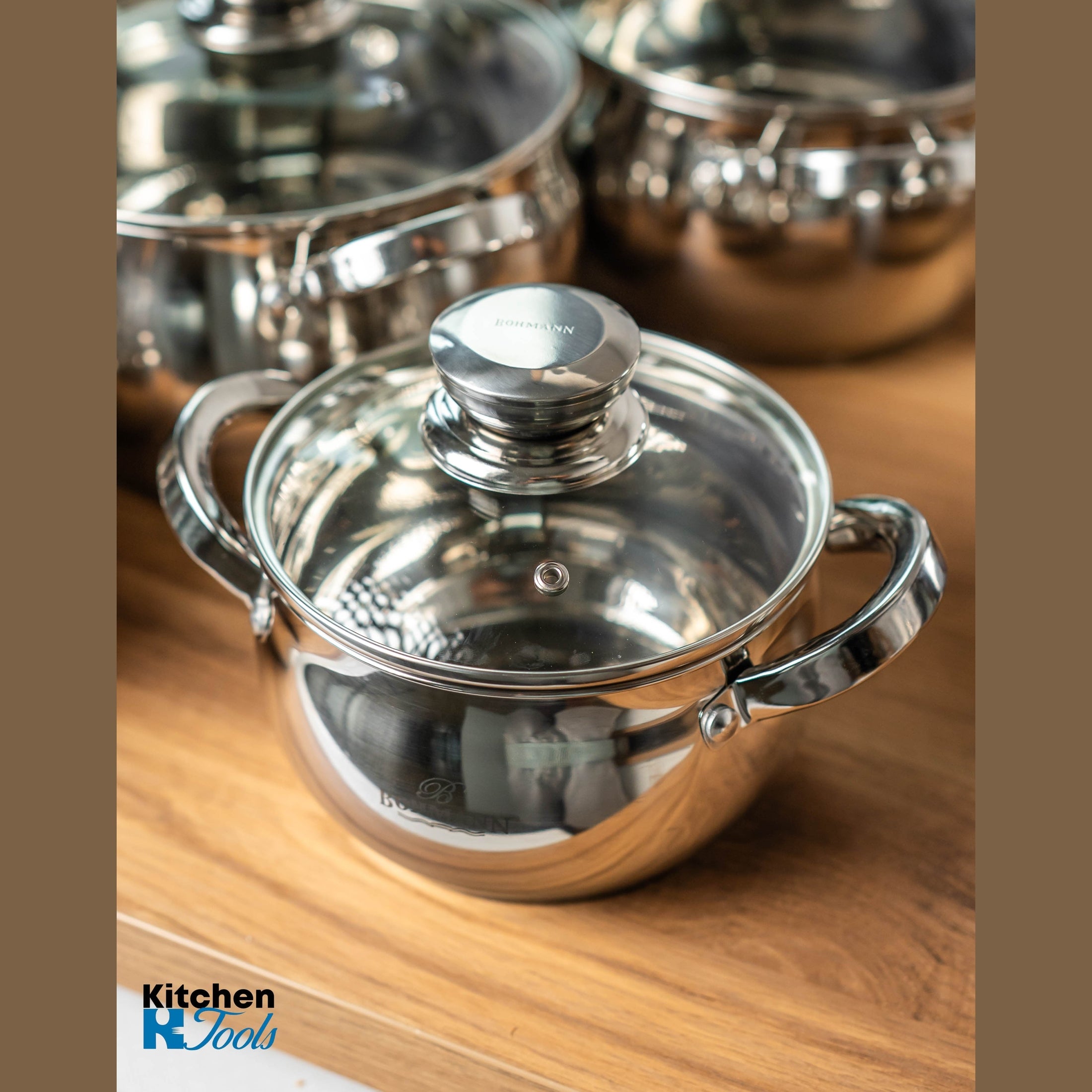 Set de vase pentru gatit 12 piese - oale din inox cu capac, 2.1l, 2.1l, 2.9l, 3.9l, 5.1l, 6,6l, Bohmann
