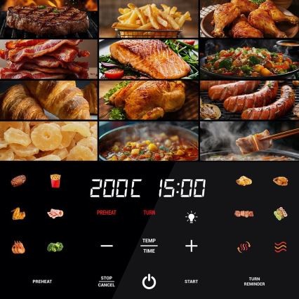 Friteuza cu aer cald Airfryer ClearView 12 in1, 1700W, 7 litri, 80°C - 200°C, timer 60 min, 12 programe, Oliver Voltz, negru