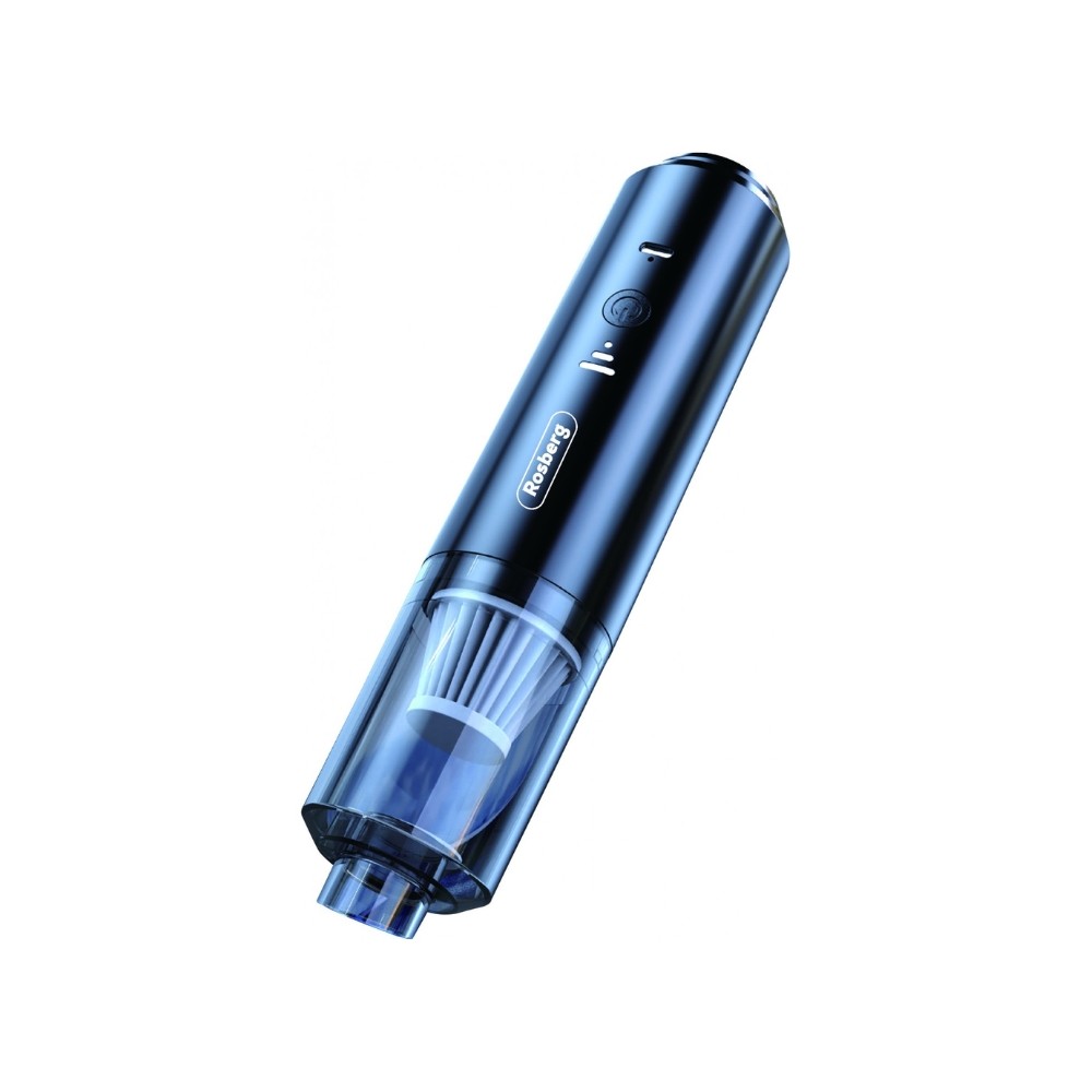Aspirator portabil fara fir, 1800mAh, 100ml, 65W, filtru HEPA, aspirare/suflare, Rosberg, albastru