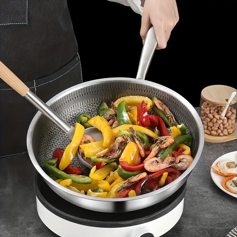 Tigaie WOK hybrid FUSIONHEX PRO, 28x8.5cm, capac sticla, suprafata anti-zgarieturi, acoperire antiaderenta, inox 18/10, Goldmann