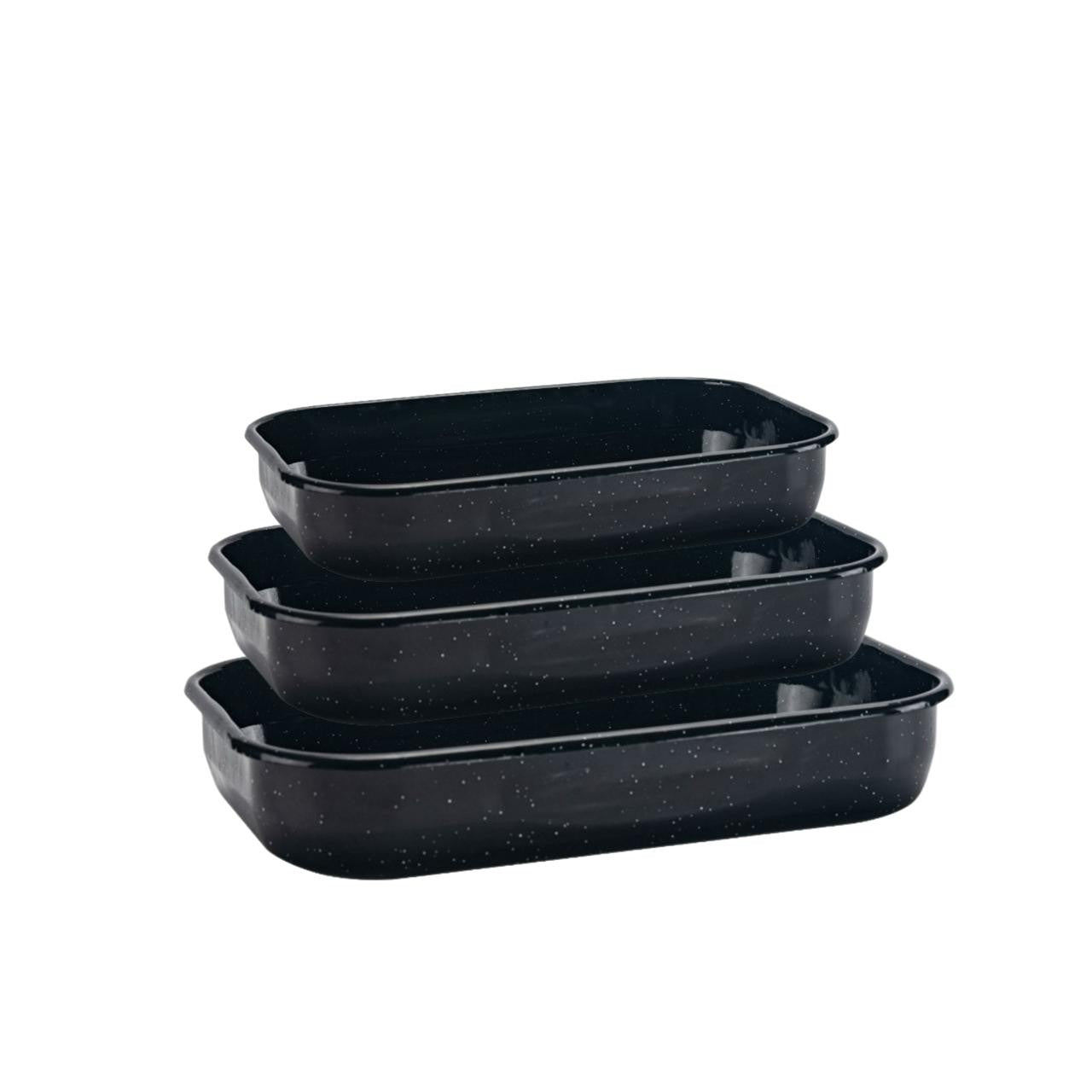 Set 3 tăvi dreptunghiulare adânci, oțel emailat 1.2 mm, 33/37/41 cm, antiaderente, compatibile mașina de spălat vase, Rosberg