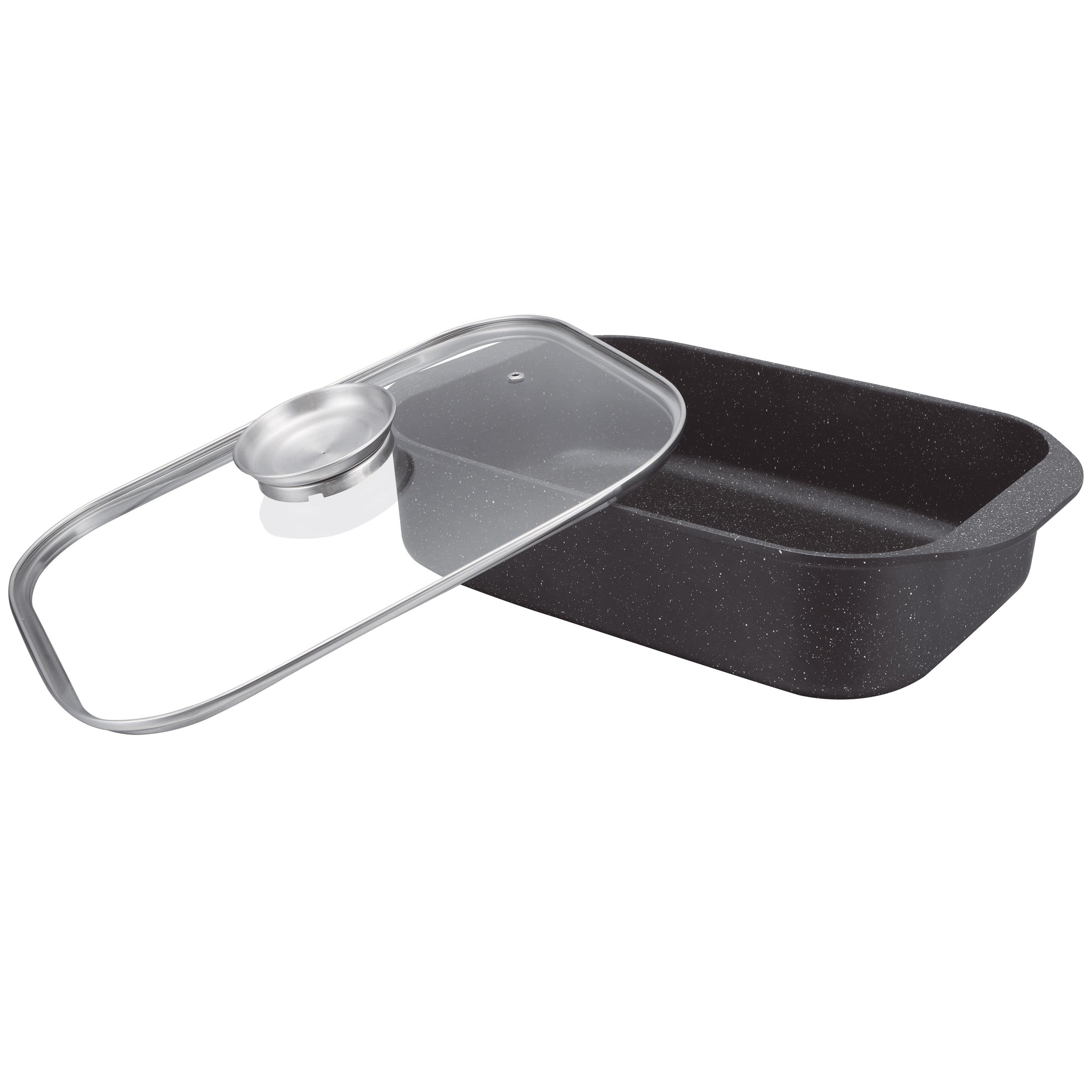Roaster capac din sticla, 34x25x8.5cm, Interior din marmura, Temperatura de utilizare -20 pana la +220 ° C, 3 Straturi