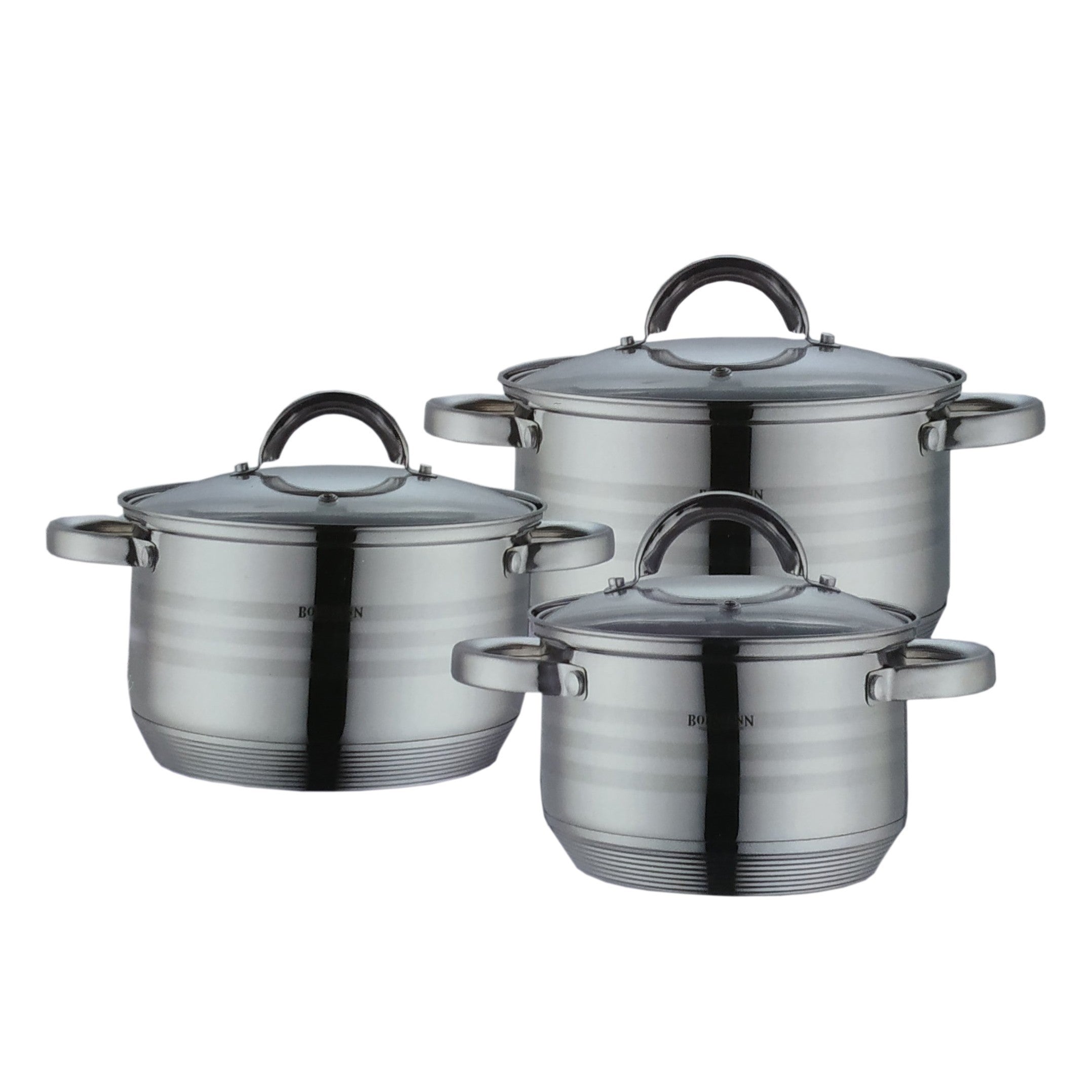 Set 3 Oale Inox Bohmann cu Capace, 2.1l, 2.9l, 3.9l