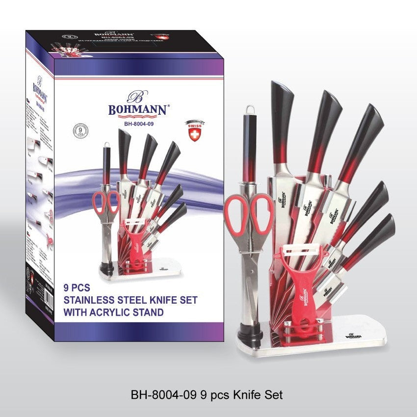Set cuțite Bohmann, inoxidabil, 8 piese, negru/roșu