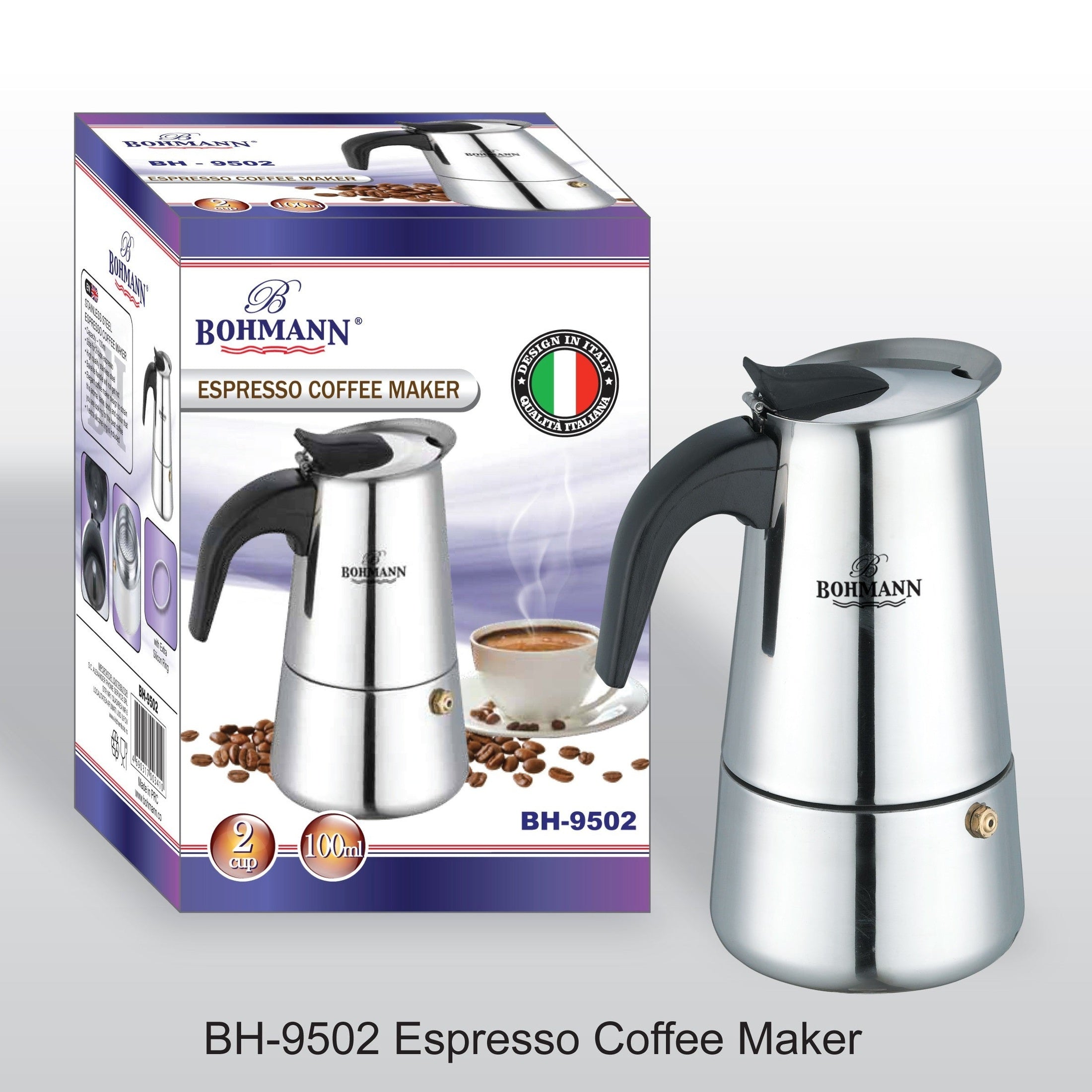 Espressor Bohmann cafea inox 100ml, 2 căni