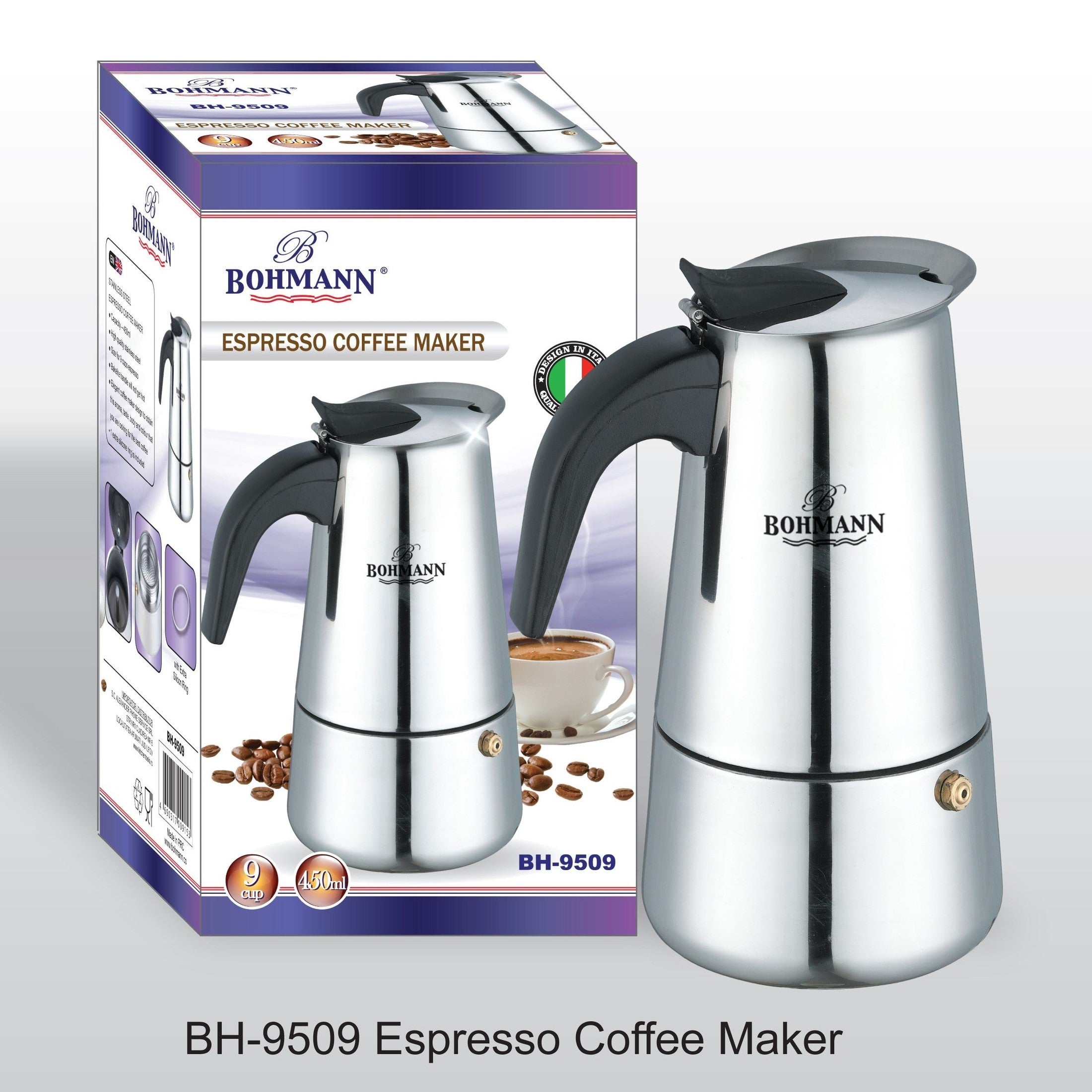 Espressor Bohmann din inox, 450ml, 9 cupe