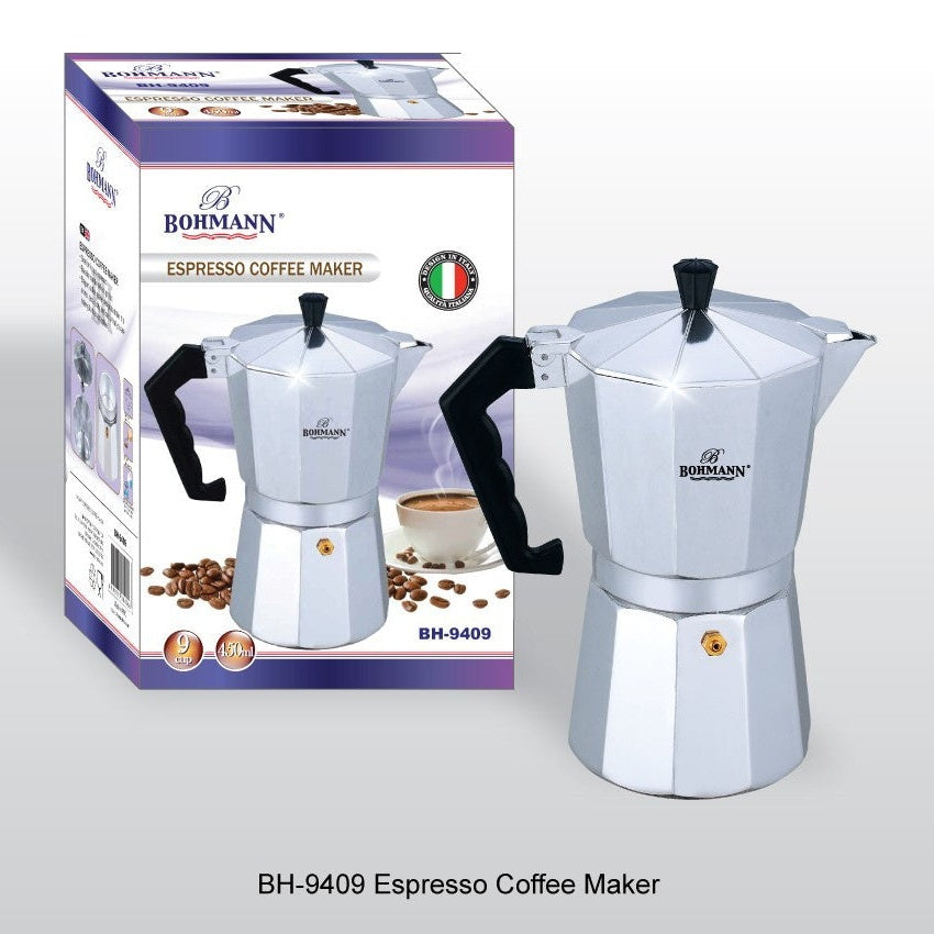 Espressor cafea Bohmann, aluminiu, aragaz, 9 cesti