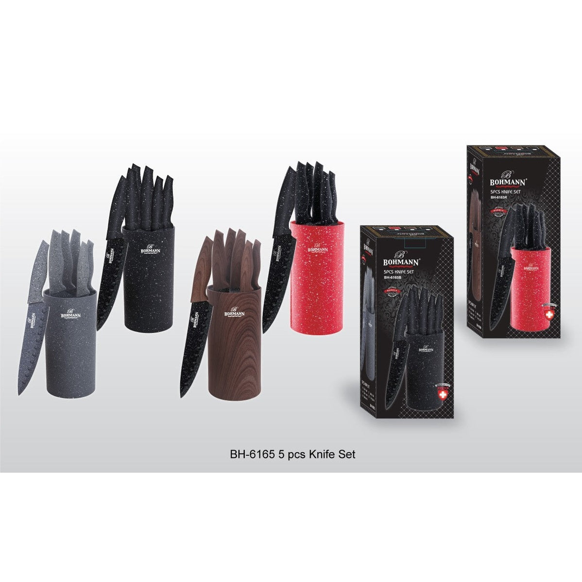 Set cutite Bohmann cu lame marmorate și stand