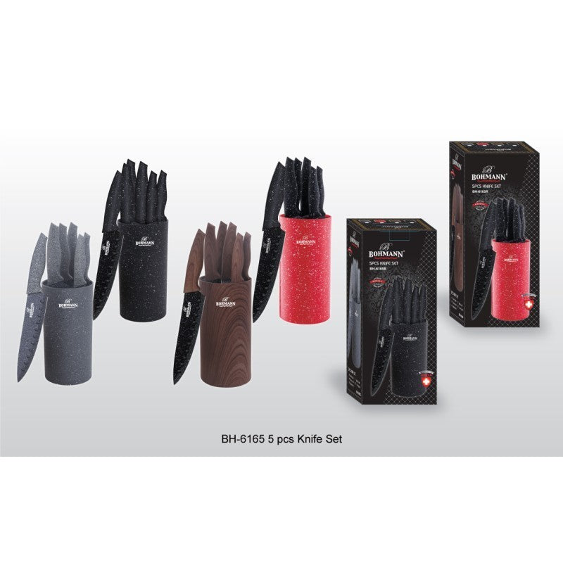 Set cutite Bohmann 6 piese, lame marmorate, stand rotund