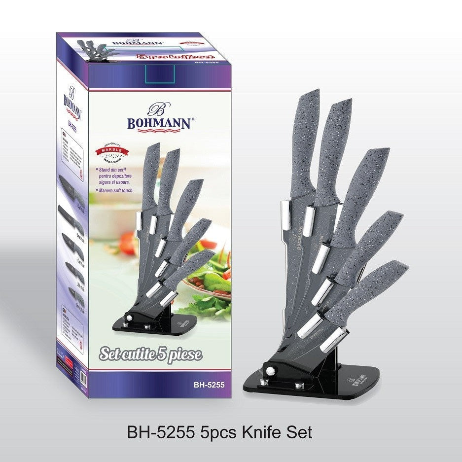 Set 5 cuțite inox cu suport Bohmann