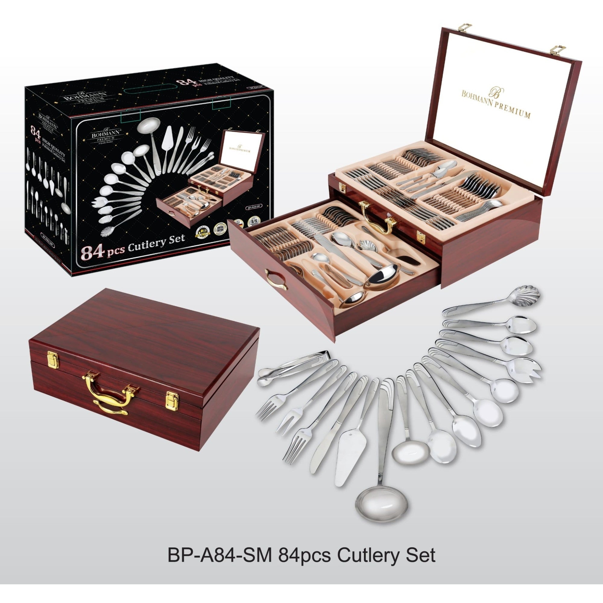 Set Tacâmuri Bohmann 84 Piese cu Servietă Din Lemn