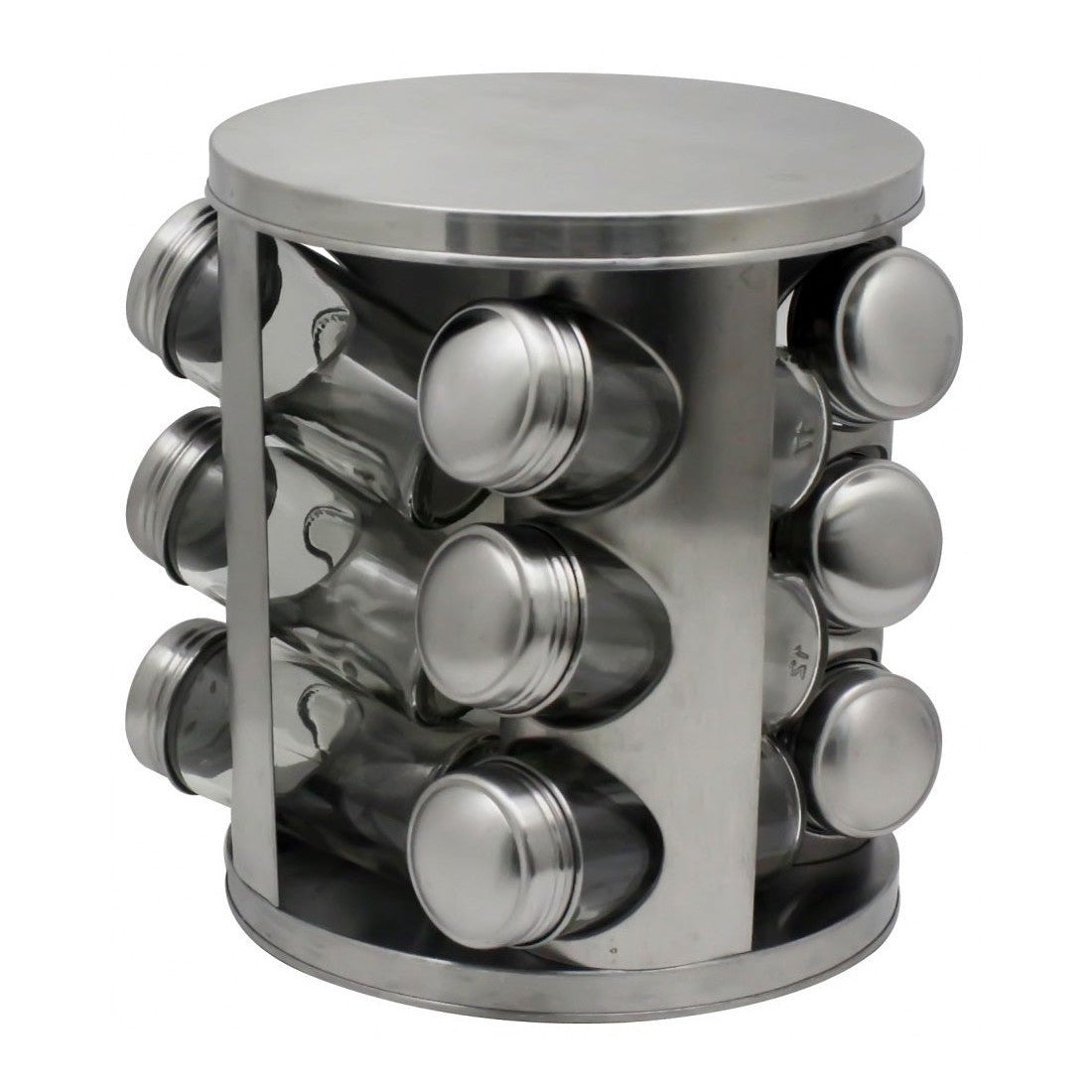 Set condimente rotativ, 12 borcane, argintiu, inox