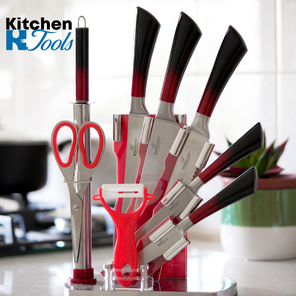 Set cuțite Bohmann, inoxidabil, 8 piese, negru/roșu