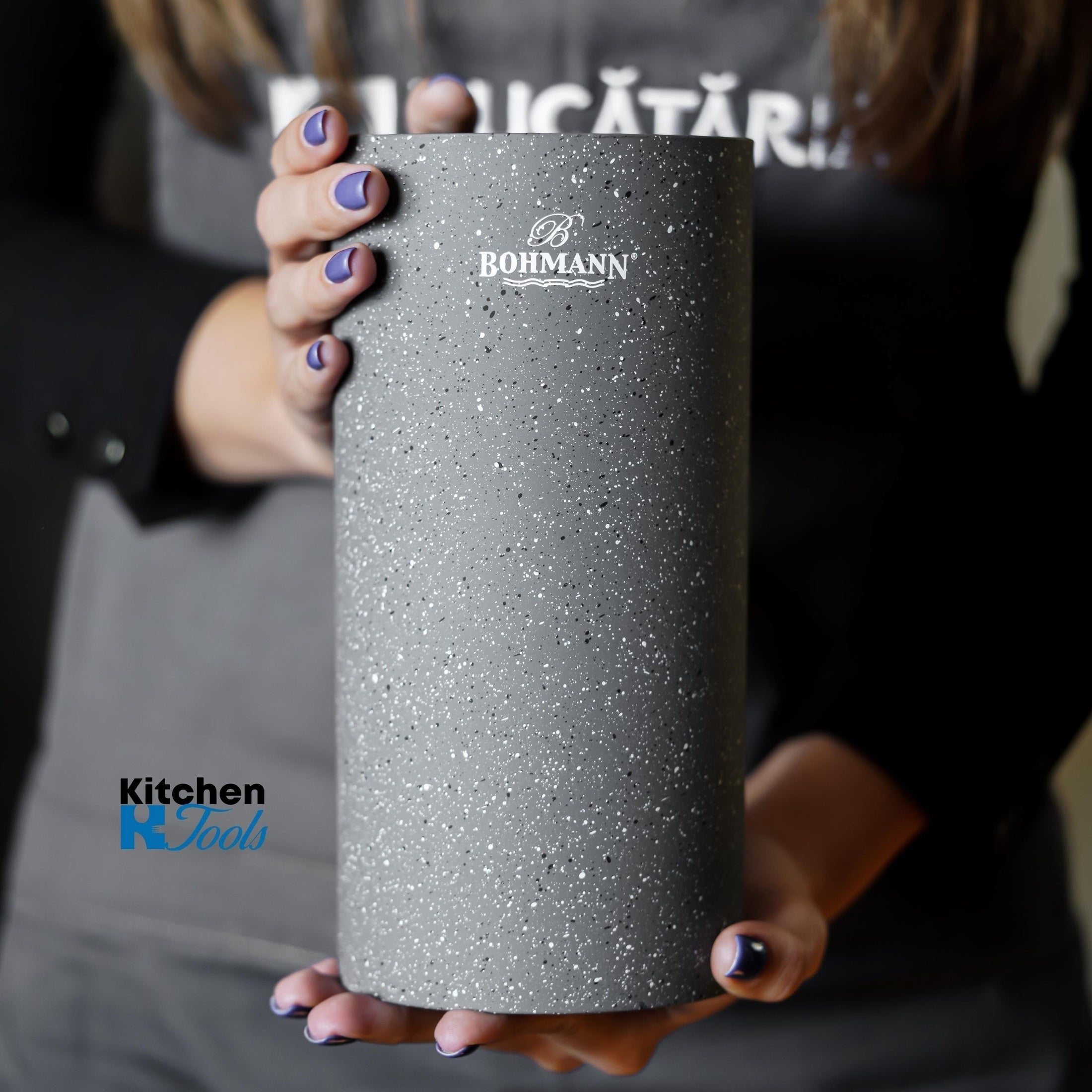 Suport Bohmann rotund pentru cutite, gri marmorat