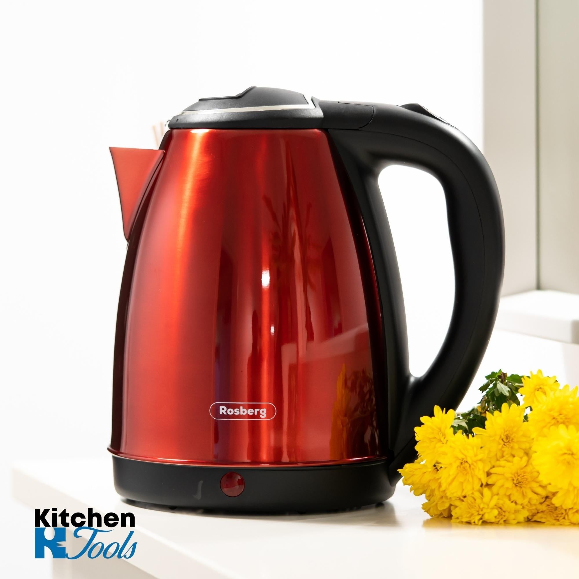 Cana fierbător inox Rosberg, capac ermetic, roșie