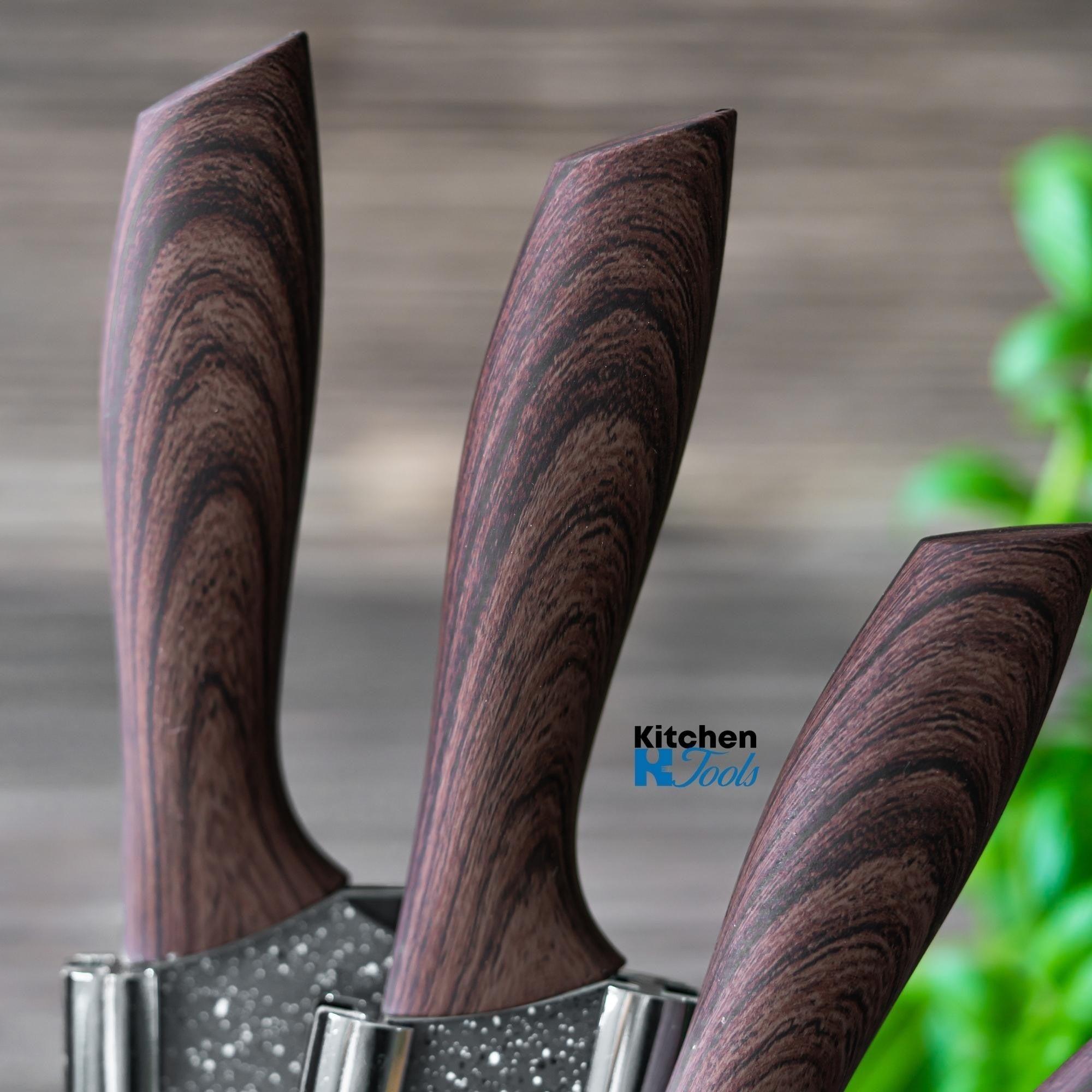Set cutite Bohmann cu lame marmorate și stand