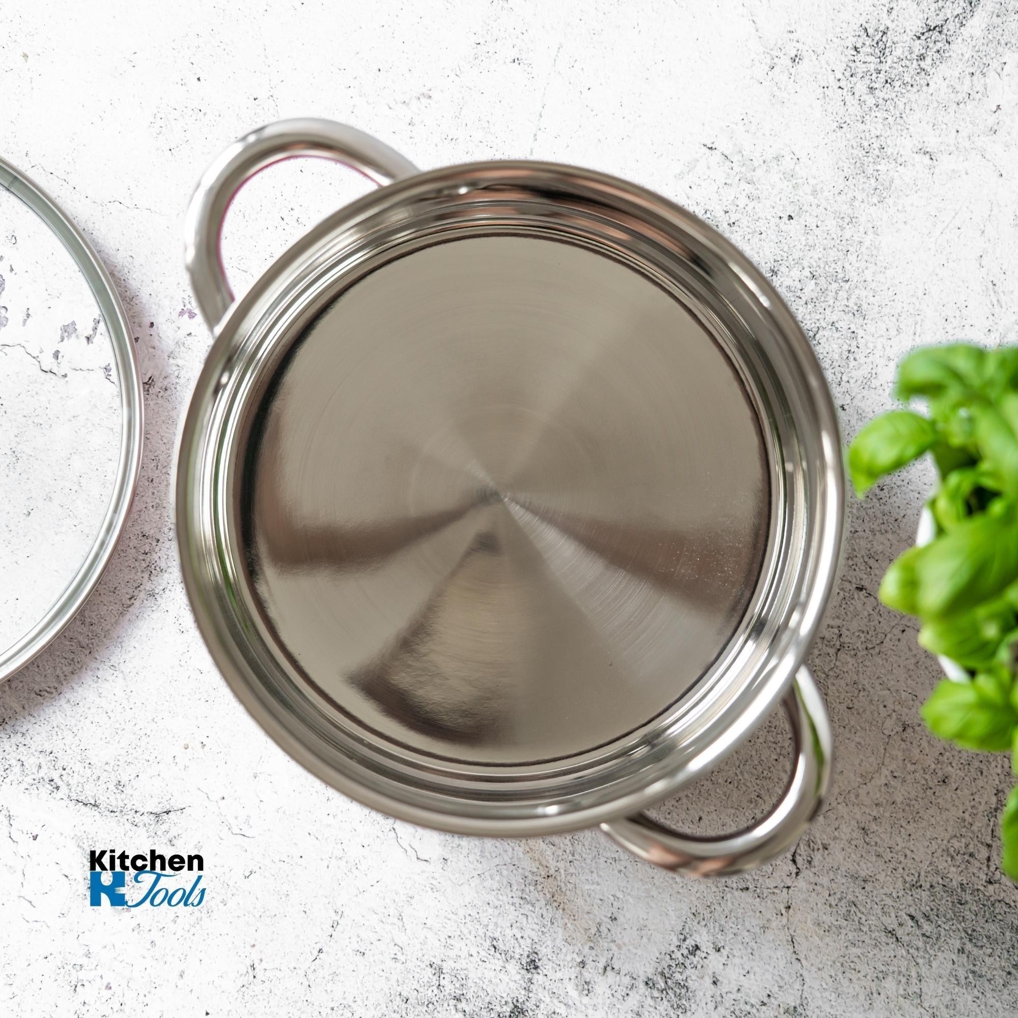 Oala din inox Bohmann cu buline, 20cm, capac sticla