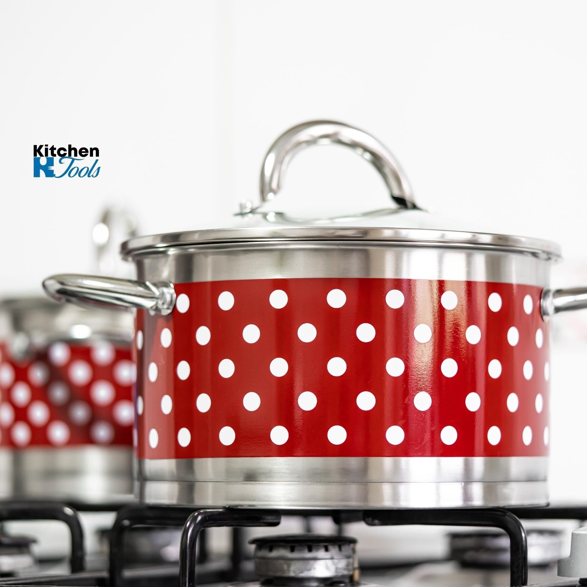 Oala din inox Bohmann cu buline, 20cm, capac sticla