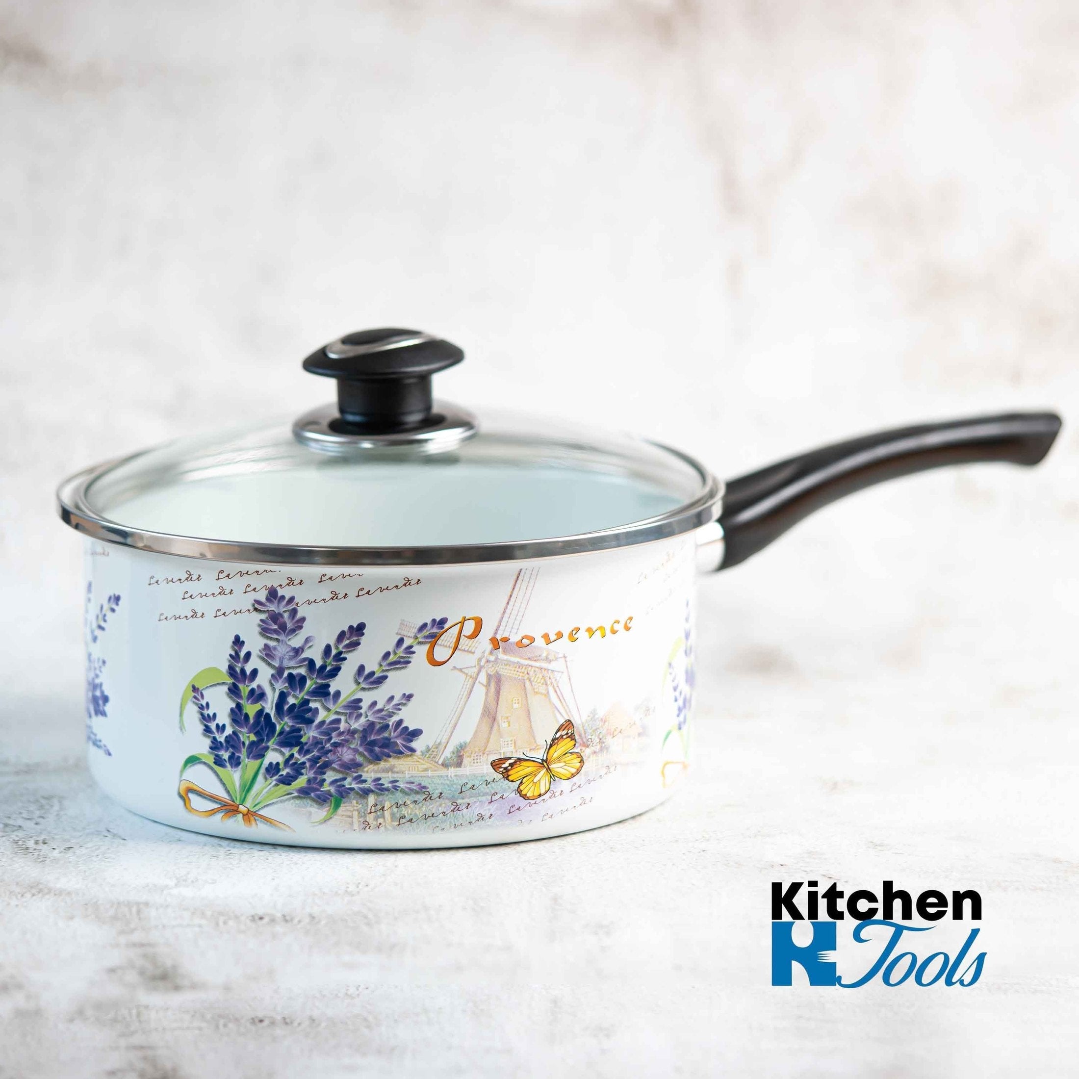 Cratita emailata 16cm cu capac sticla yena si maner ebonita