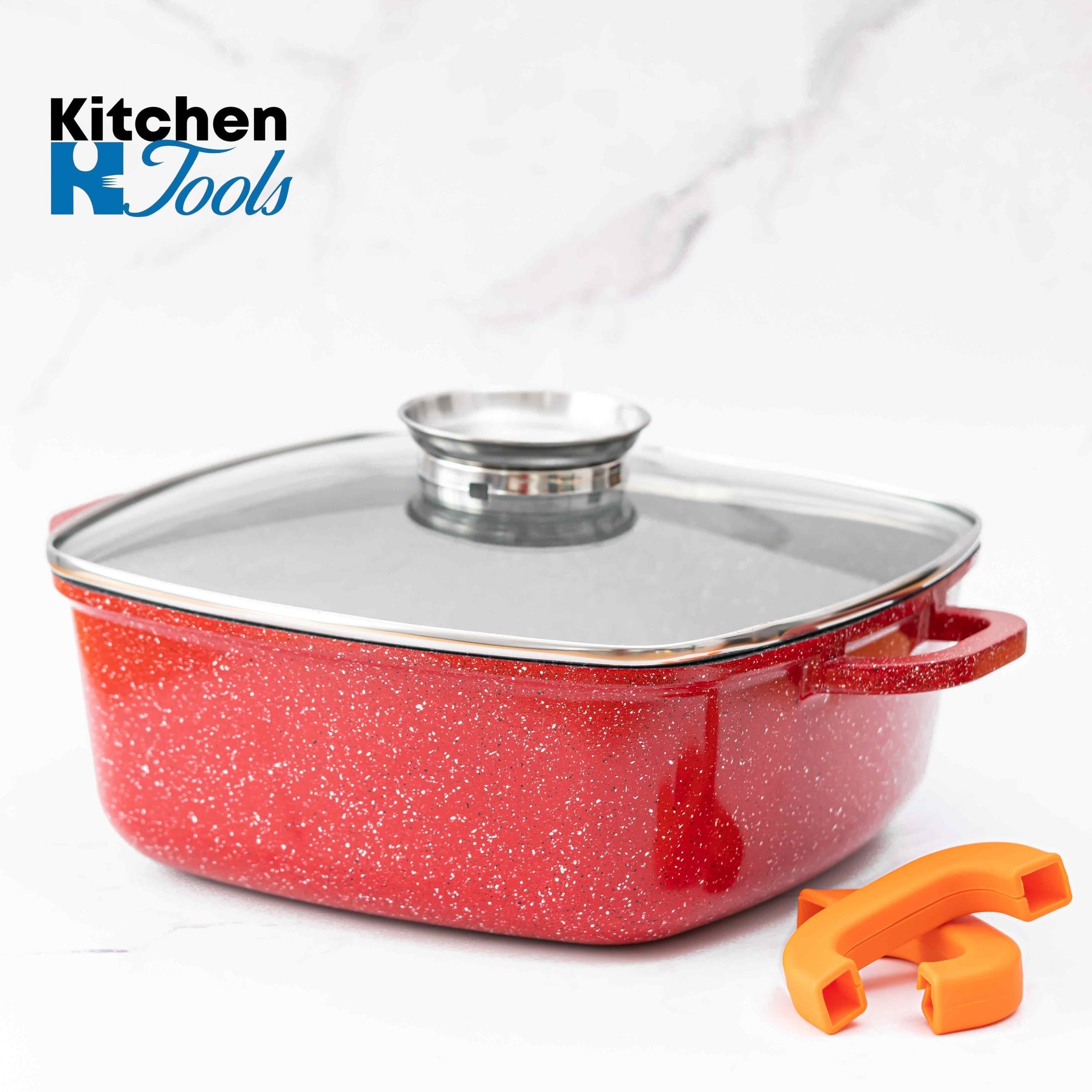 Roaster aluminiu marmorat 6.5L, capac roșu